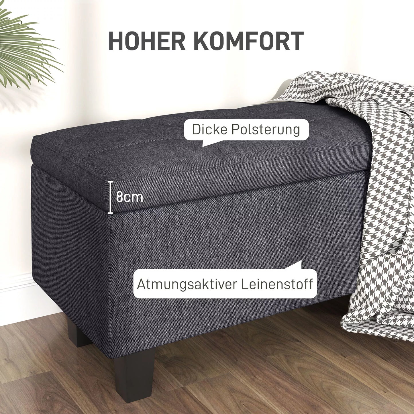 Stalpinė banketė su lino išvaizda, su kaučiukmedžio kojomis, skirta svetainei, miegamajam, koridoriui, tamsiai pilka