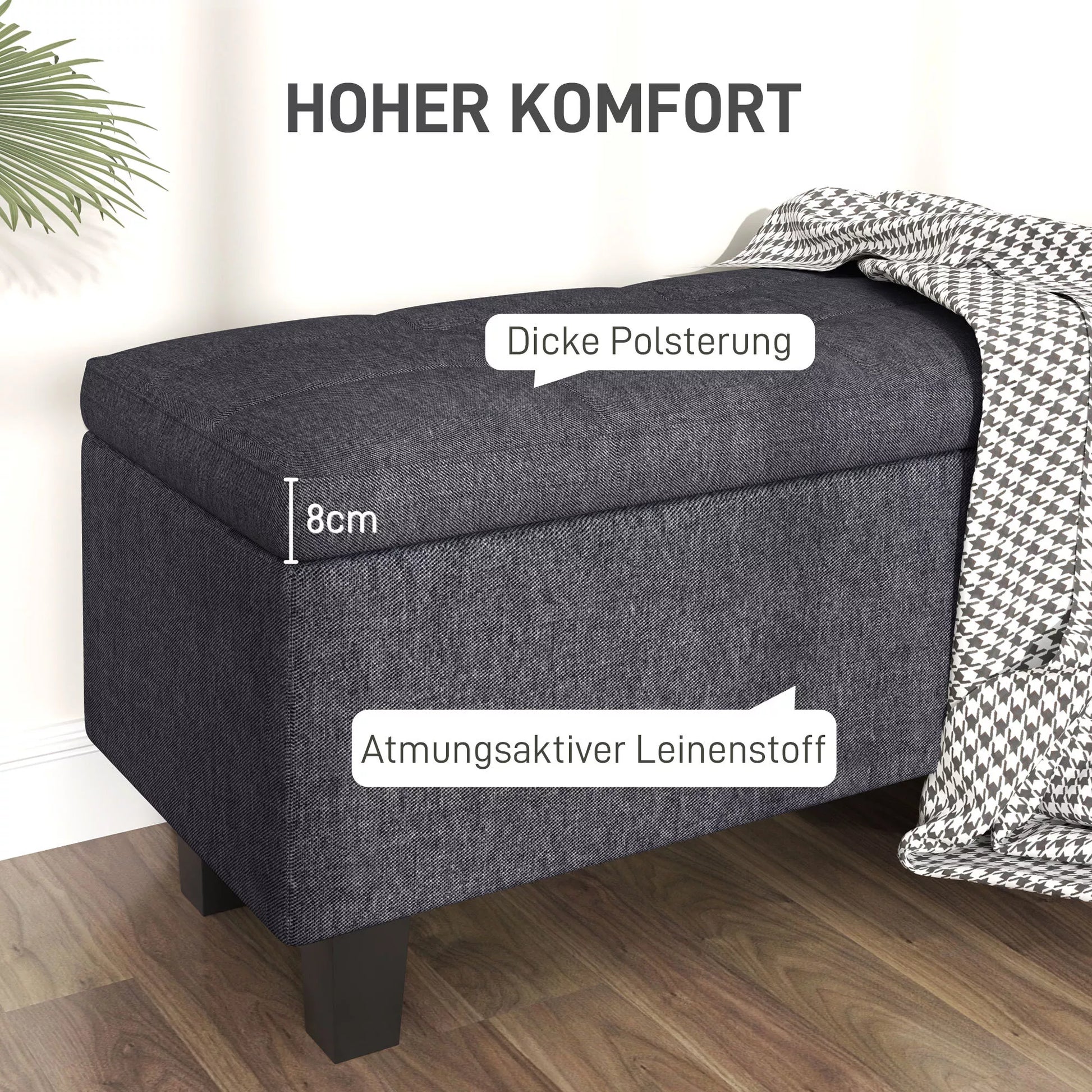 Stalpinė banketė su lino išvaizda, su kaučiukmedžio kojomis, skirta svetainei, miegamajam, koridoriui, tamsiai pilka