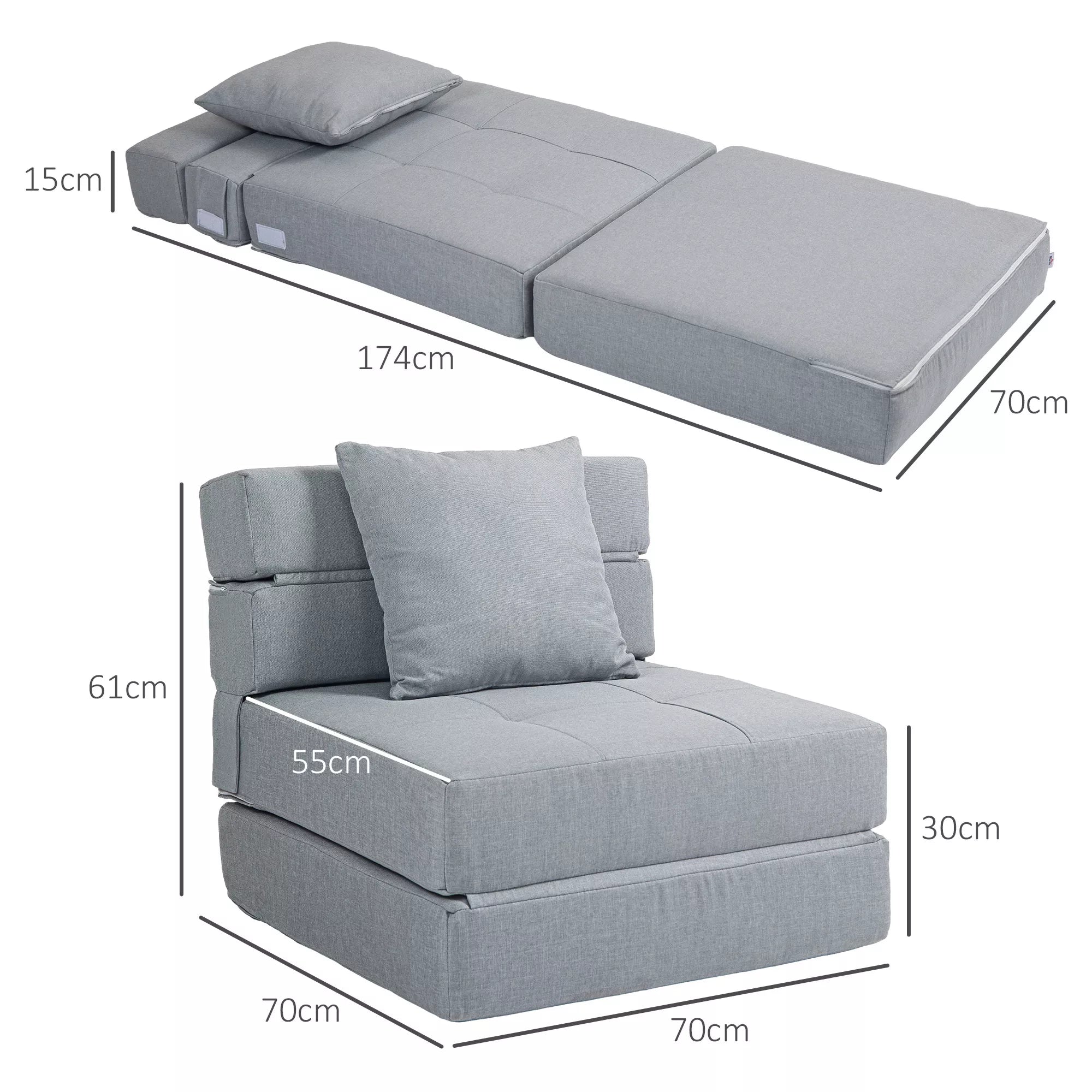 Sulankstomas fotelis „2-in-1” su lovos funkcija, iki 100 kg