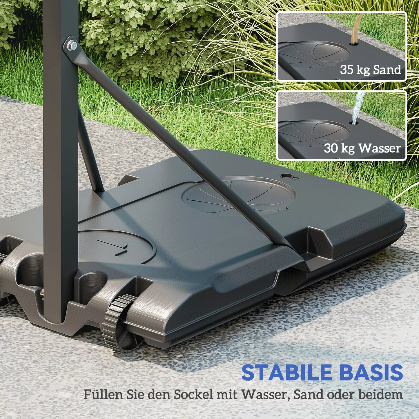 Krepšinio lankas, reguliuojamas aukštis 146-236 cm, su ratukais, plienas, plastikas, juodas