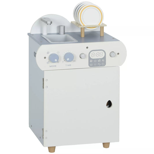 Indų plovimo rinkinys, medinė indaplovė vaikams, 32 priedai, MDF, vaikams nuo 3 metų, šviesiai mėlyna