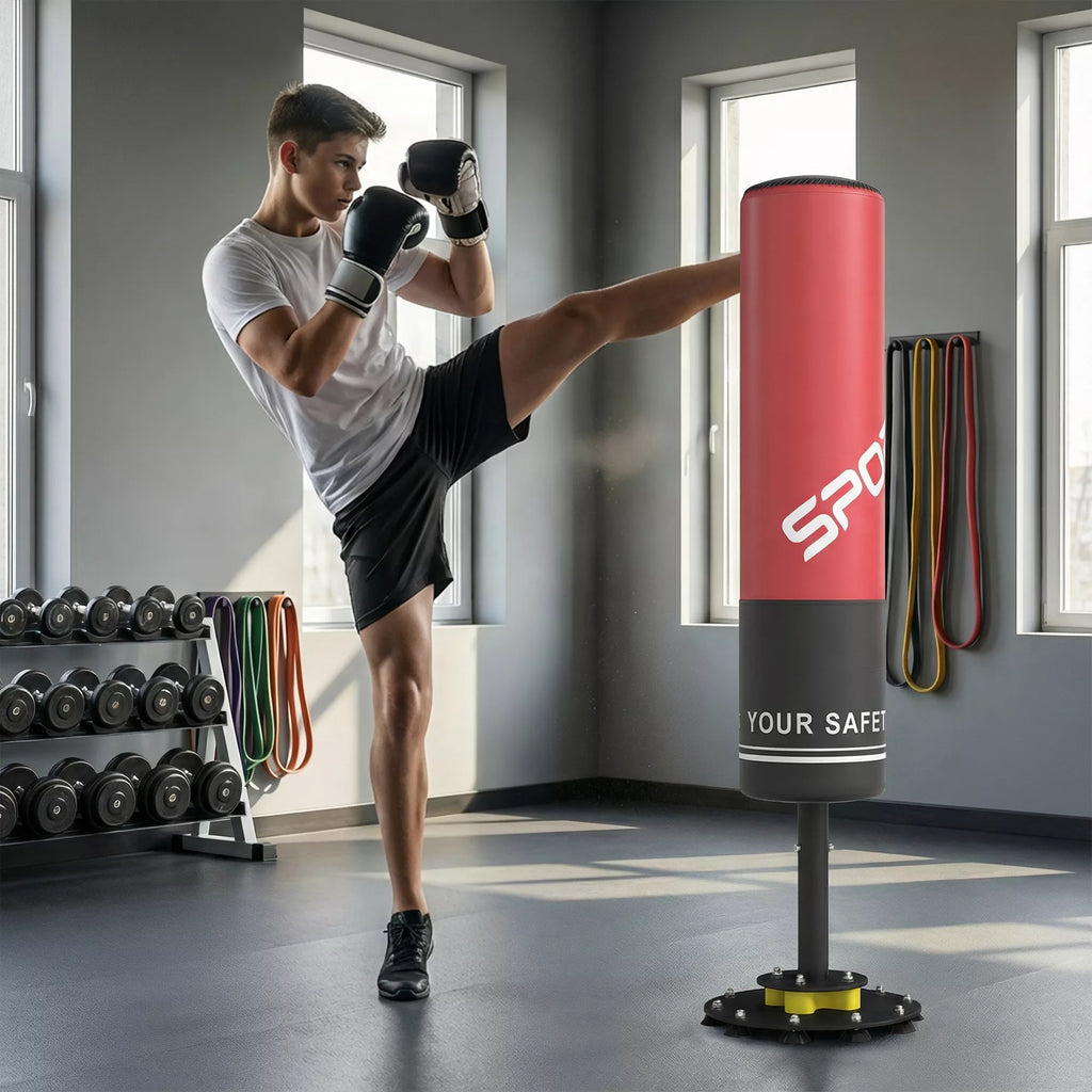 Laisvai stovintis bokso maišas 135 cm Stovintis bokso maišas 10 siurbtukų ir amortizatorių suaugusiems ir paaugliams