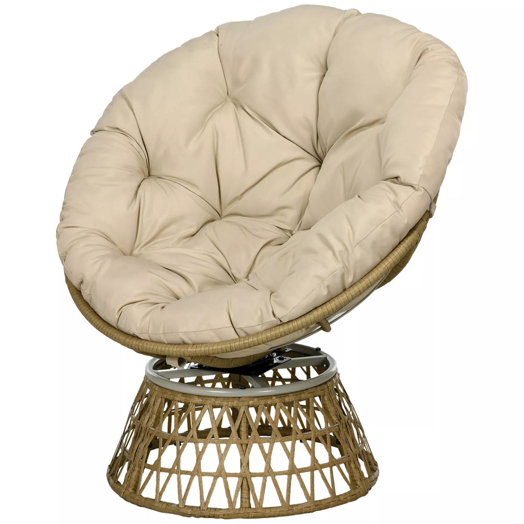 Krepšinio kėdė Rotango kėdė Lauko kėdė, boho stiliaus, atspari oro sąlygoms, 85 cm x 70 cm x 82 cm, kreminė + natūrali