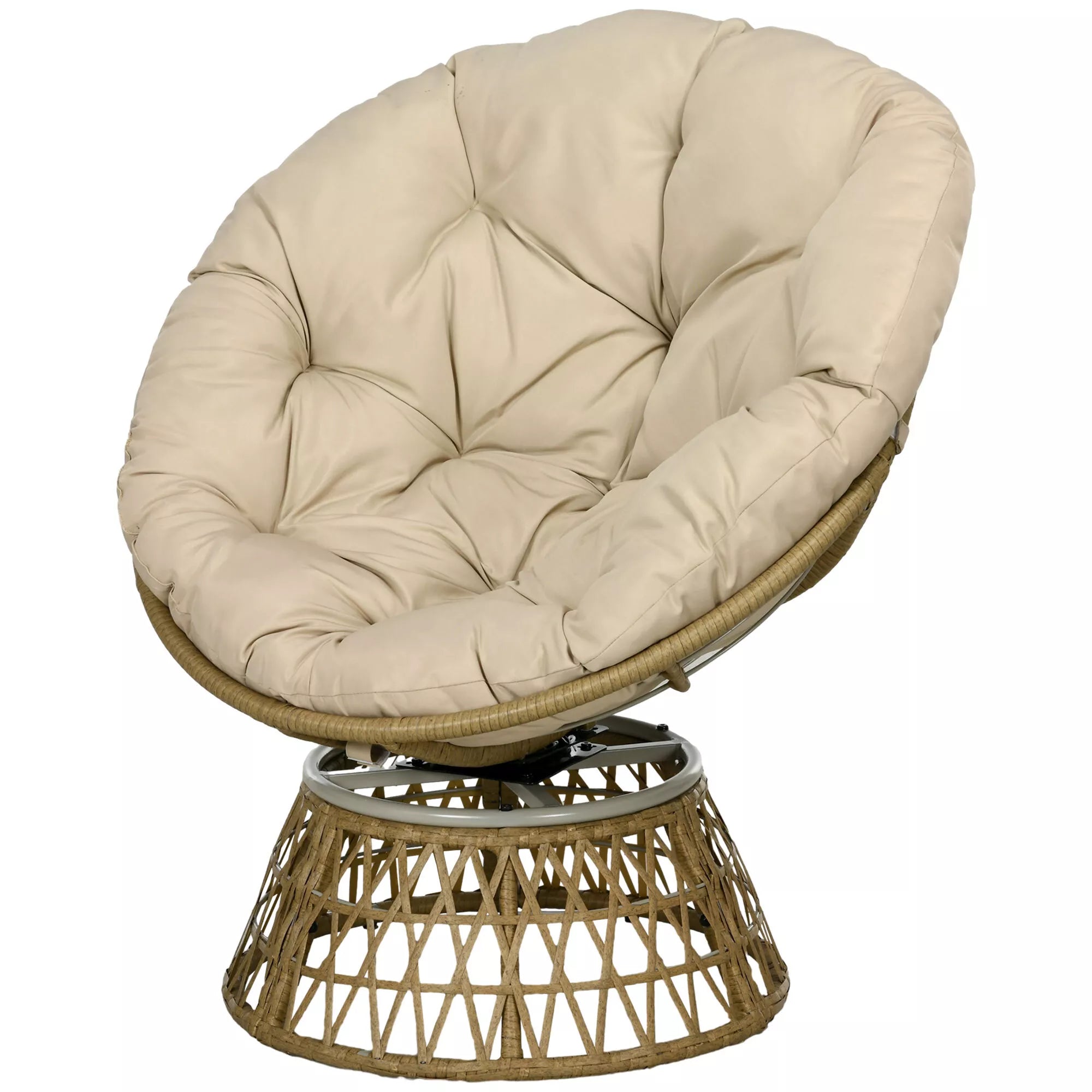 Krepšinio kėdė Rotango kėdė Lauko kėdė, boho stiliaus, atspari oro sąlygoms, 85 cm x 70 cm x 82 cm, kreminė + natūrali