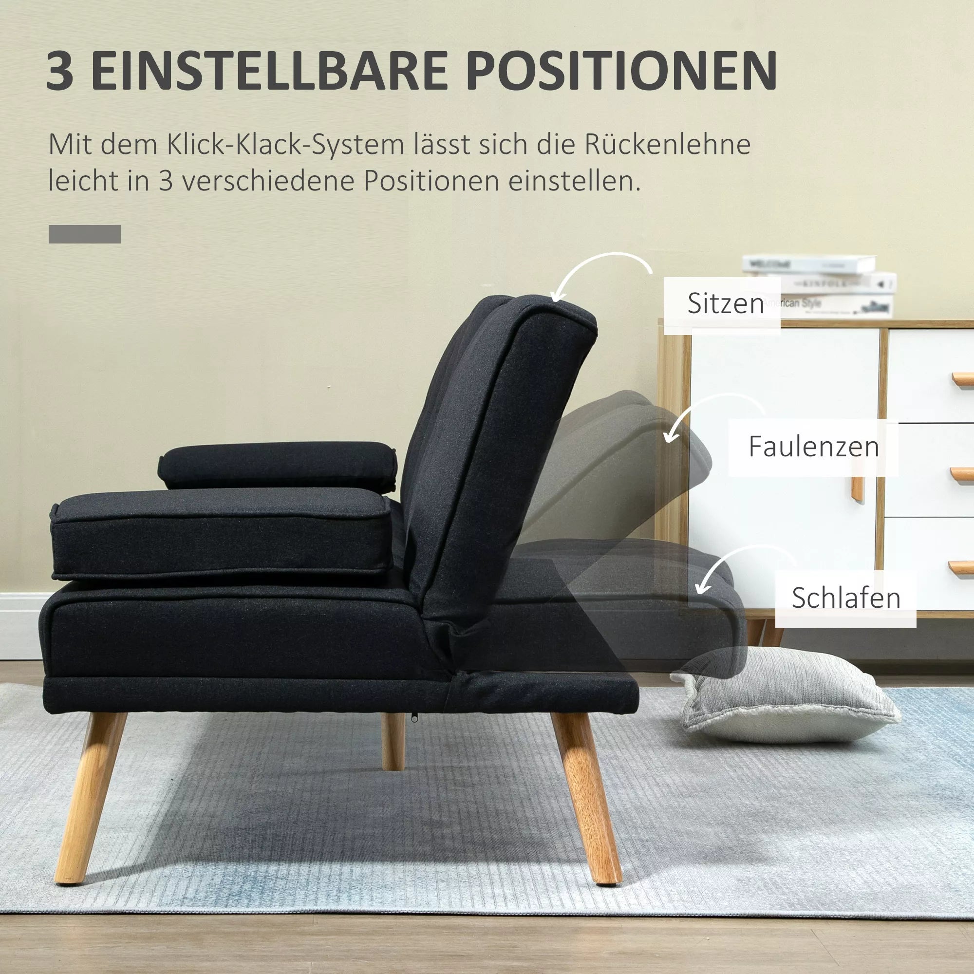 Sofa-lova su reguliojamu atlošu ir staliuku, 181 cm, pilka
