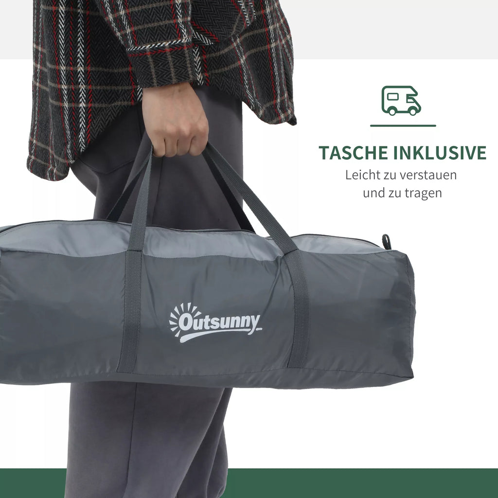Kempingo palapinė 2–3 asmenims Stiklo pluošto durys su užtrauktuku Tinklinis langas, įskaitant transportavimo maišą Kupolinė palapinė 190T Dirbtinė oda 2000 mm Stiklo pluoštas Pilka