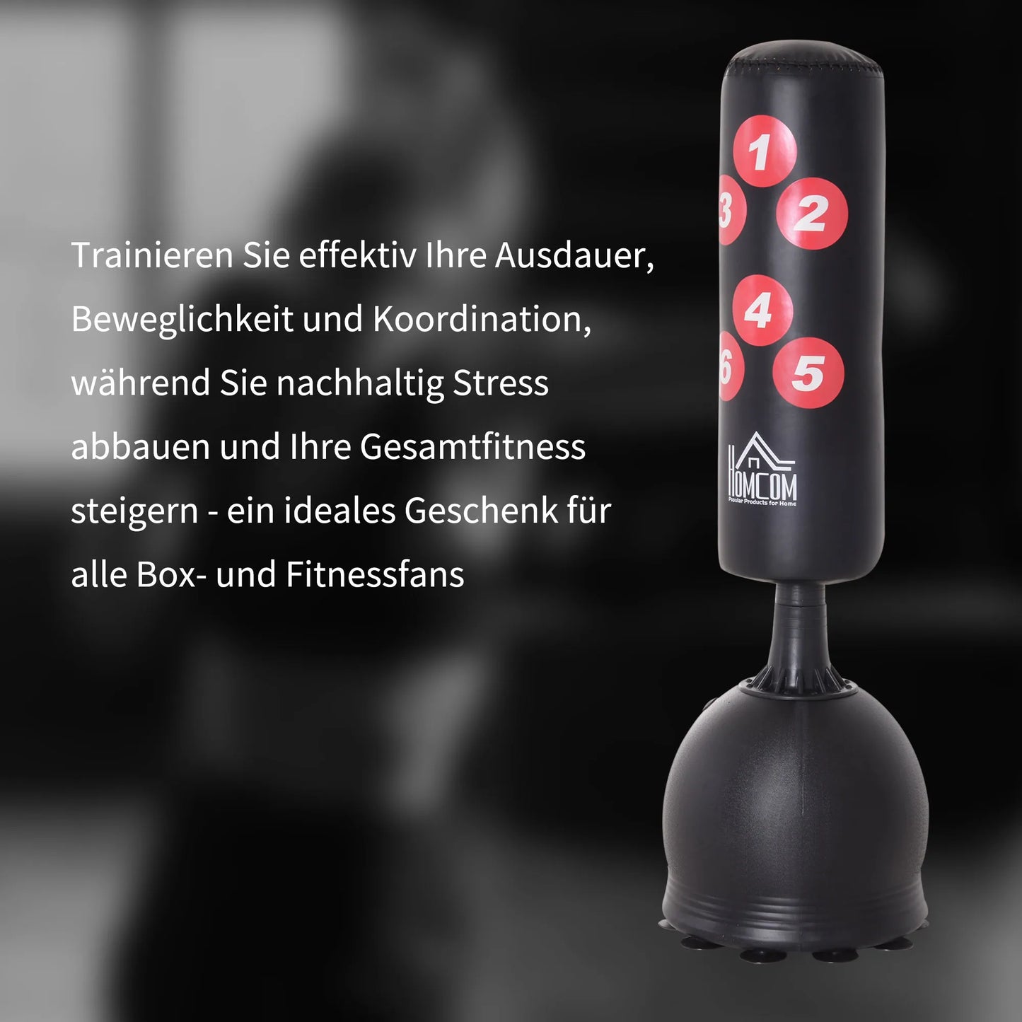 Stovimas bokso maišas 165cm suaugusiems. Laisvai pastatomas Heavy Duty bokso maišas su siurbtukų pagrindu, bokso partneris, bokso treneris. Tinka profesionalams ir pradedantiesiems. Juodas