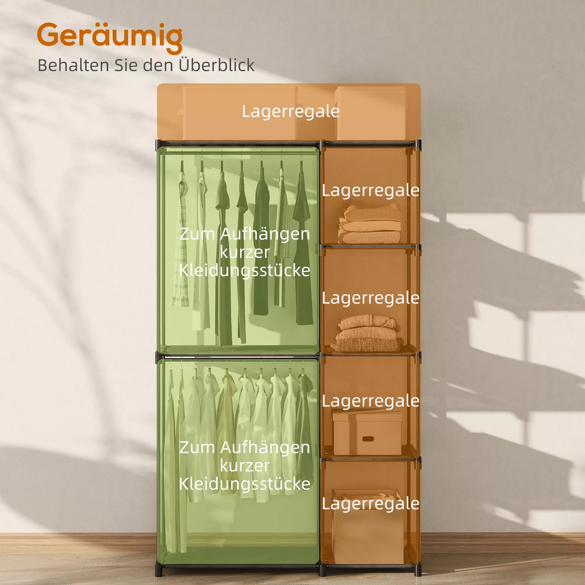 Nešiojama drabužių kabykla, metalinis rėmas, audinių lentynos, daug vietos, juoda