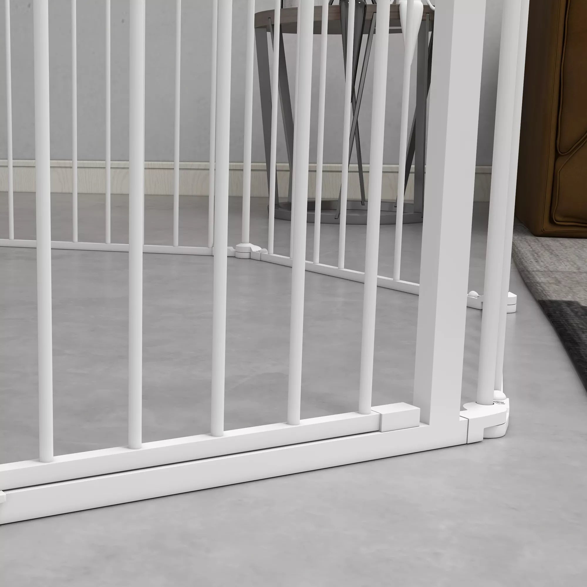 2-in-1 šuniukų aptvaras ir užtvaras, 8 sekcijos, užrakinamos durys, plienas, 90 cm aukščio, baltos spalvos