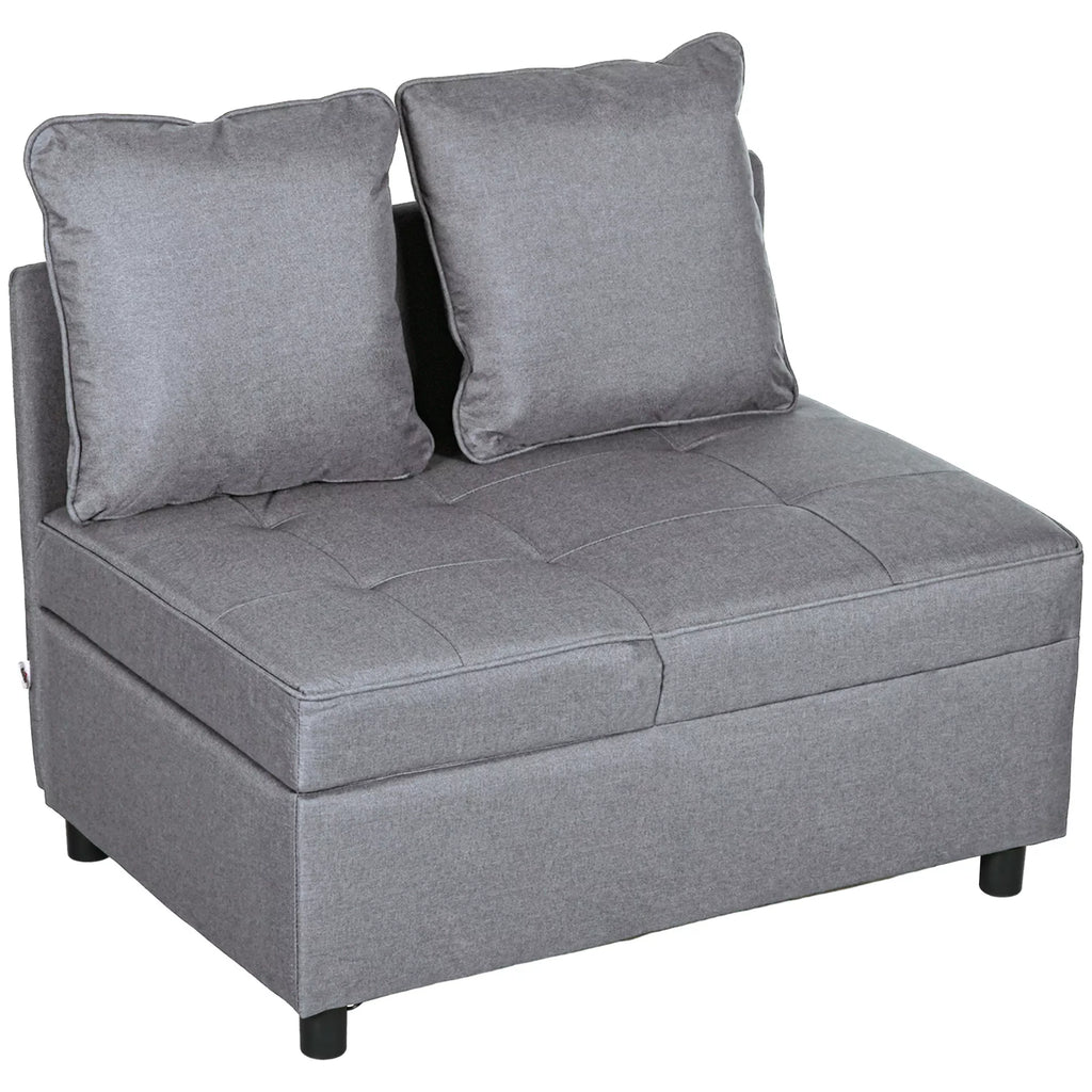 Miegamoji sofa-lova, 2 vietų fotelis su miegojimo funkcija, sulankstomas minkštasuolis su 2 pagalvėlėmis, su lino imitacijos apmušalu, tamsiai pilka