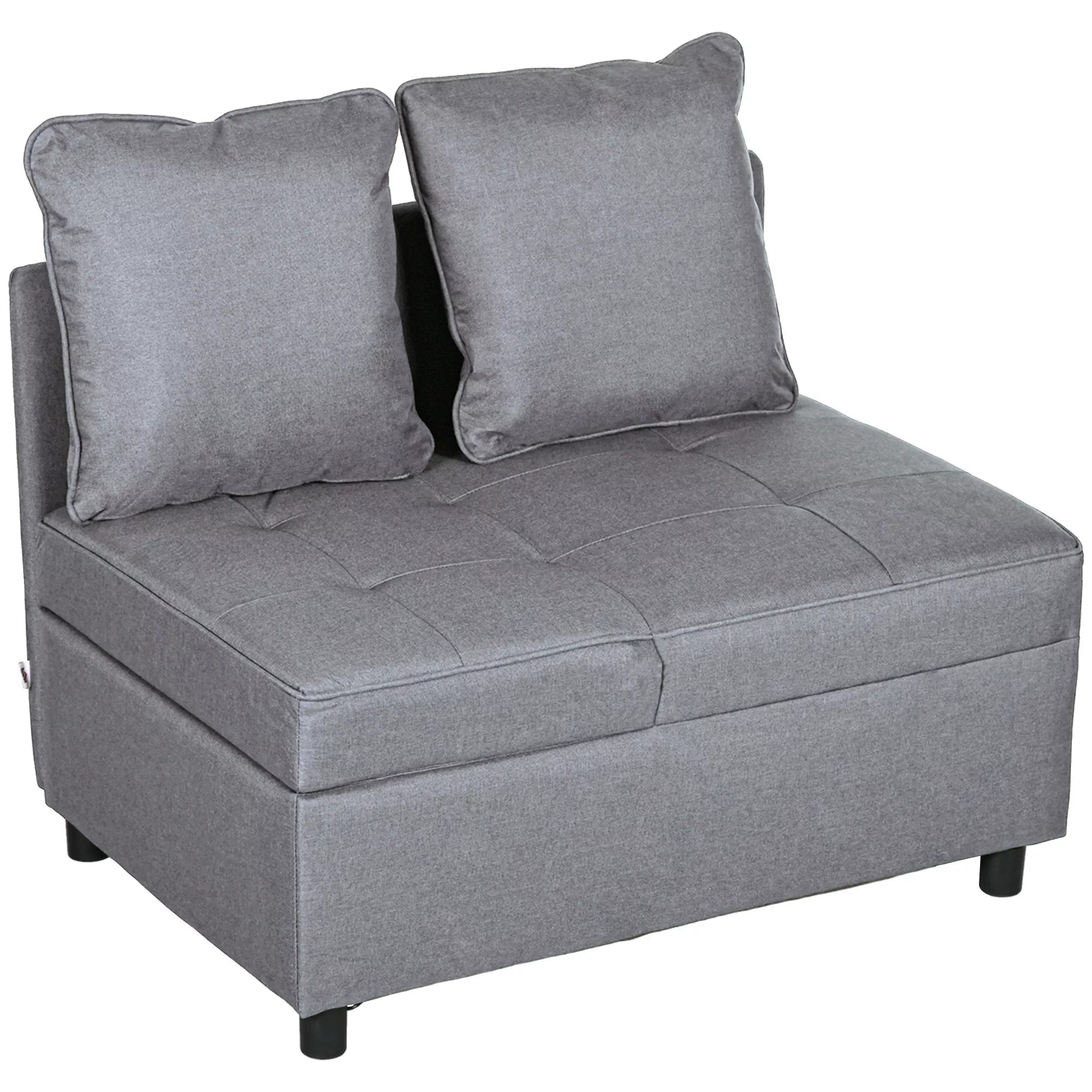 Miegamoji sofa-lova, 2 vietų fotelis su miegojimo funkcija, sulankstomas minkštasuolis su 2 pagalvėlėmis, su lino imitacijos apmušalu, tamsiai pilka
