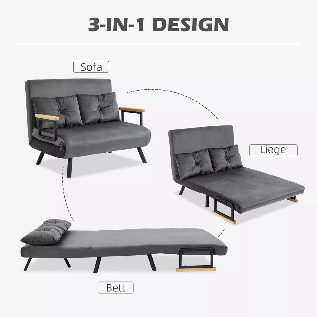 Miegamasis sofos 2-vietė sofa Velvet sofa, miegamoji funkcija, įskaitant 2 pagalvės, velvetinis išvaizda, natūralus + tamsiai pilkas + juodas