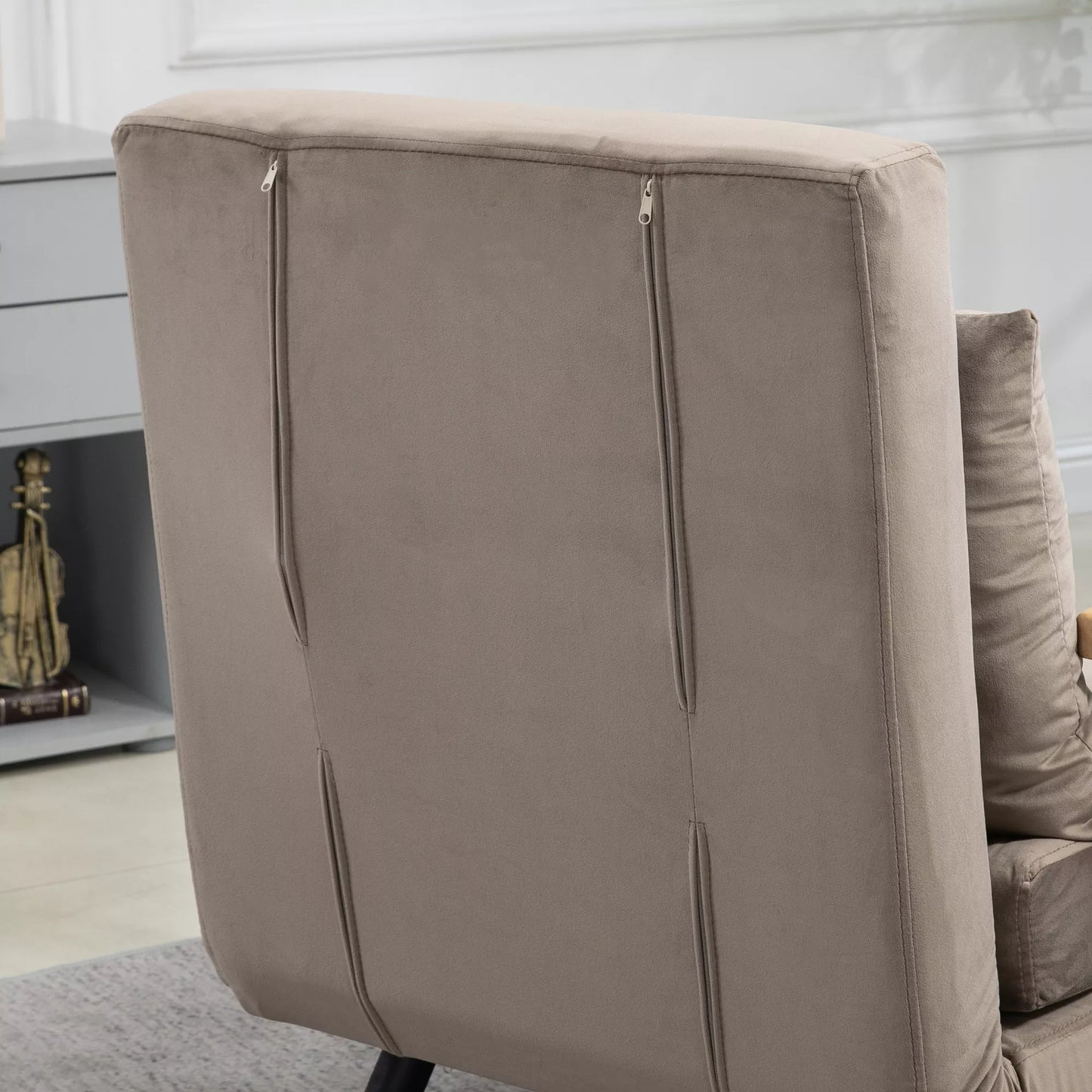 HOMCOM Miegamasis fotelis, svečių lova, reguliuojamas atlošas, iki 120 kg, plieno rėmas, 63x73x81cm, šviesiai rudas