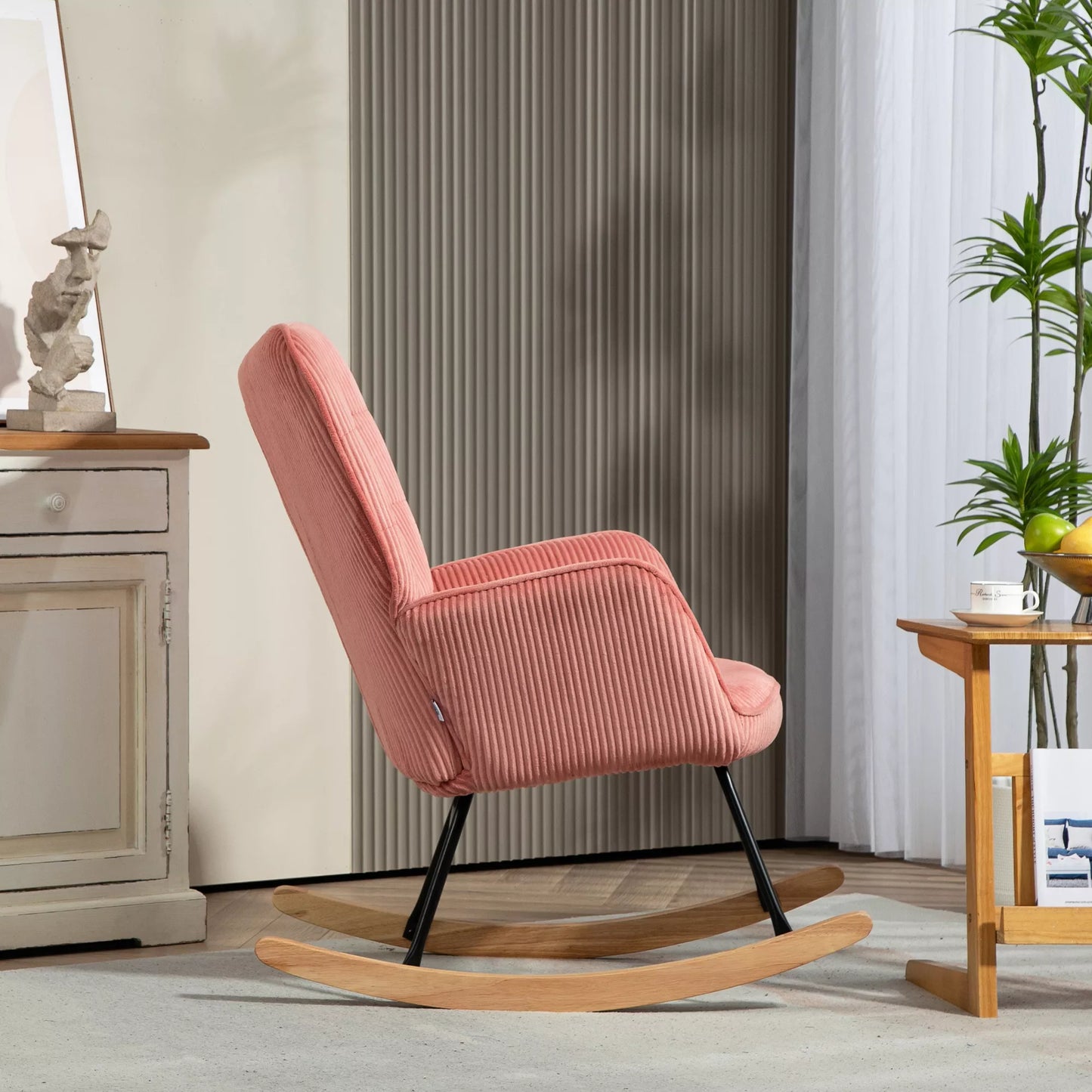 Supama kėdė, relaksacinis krėslas, supamas krėslas, atlaiko iki 120 kg, poliesteris, 98 x 71 x 101 cm, rožinė