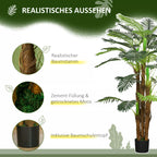 Dirbtinės palmės grafika apie realistišką kamieną ir vazoną