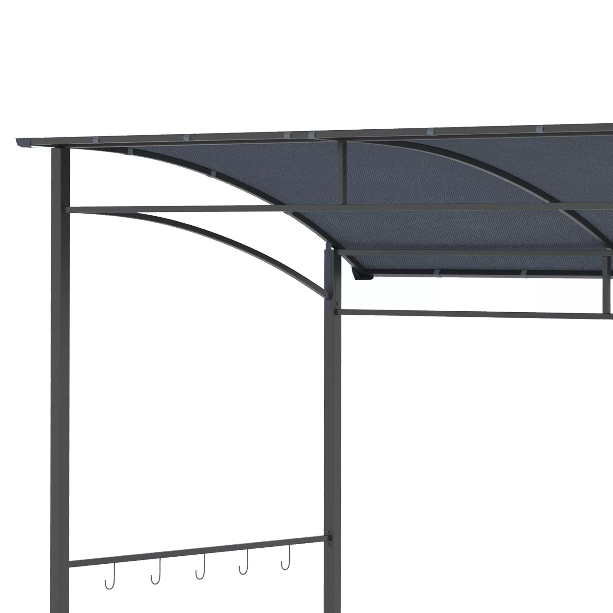 Grill paviljonas, grill stogas, apsauga nuo lietaus, kabliai įrankiams, plieninis rėmas, pilkos spalvos, 215 x 150 x 174/220 cm