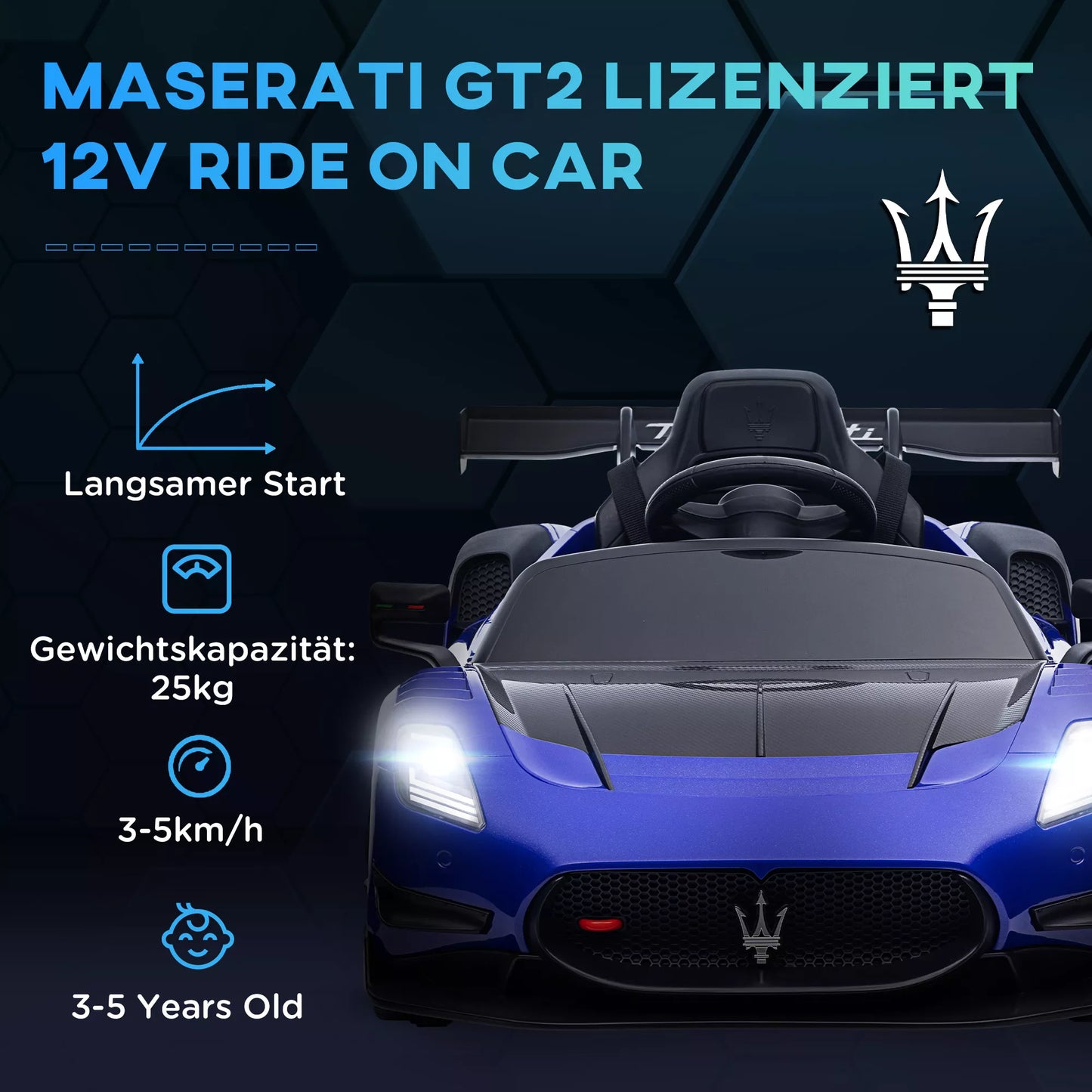 Elektrinis vaikiškas automobilis 12V, licencijuotas, su nuotolinio valdymo pultu, amortizuojantys ratai, mėlynas, 115x60x45 cm