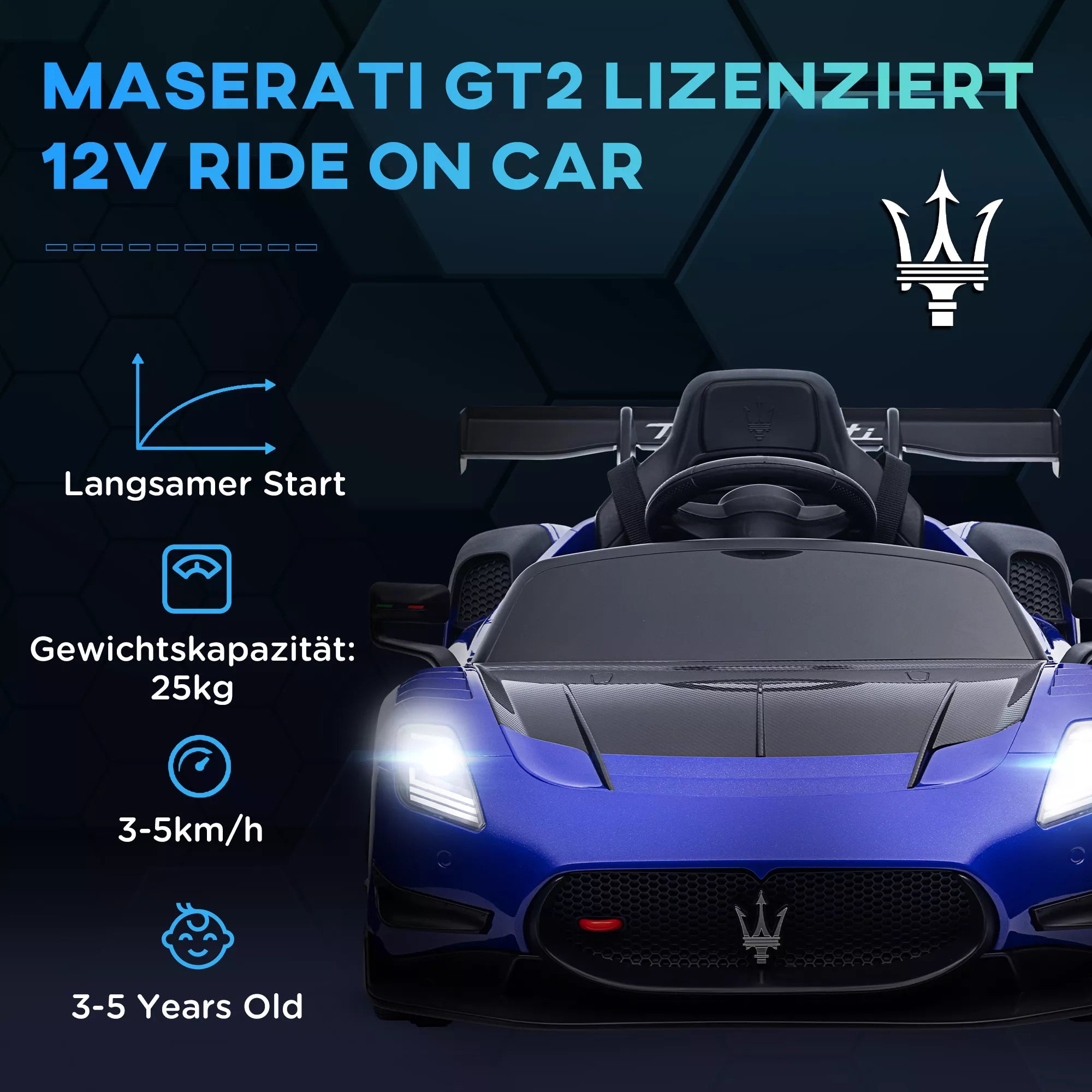 Elektrinis vaikų automobilis 12 V, licencijuotas, nuotolinio valdymo pultas, amortizuojantys ratai, mėlynas, 115 x 60 x 45 cm