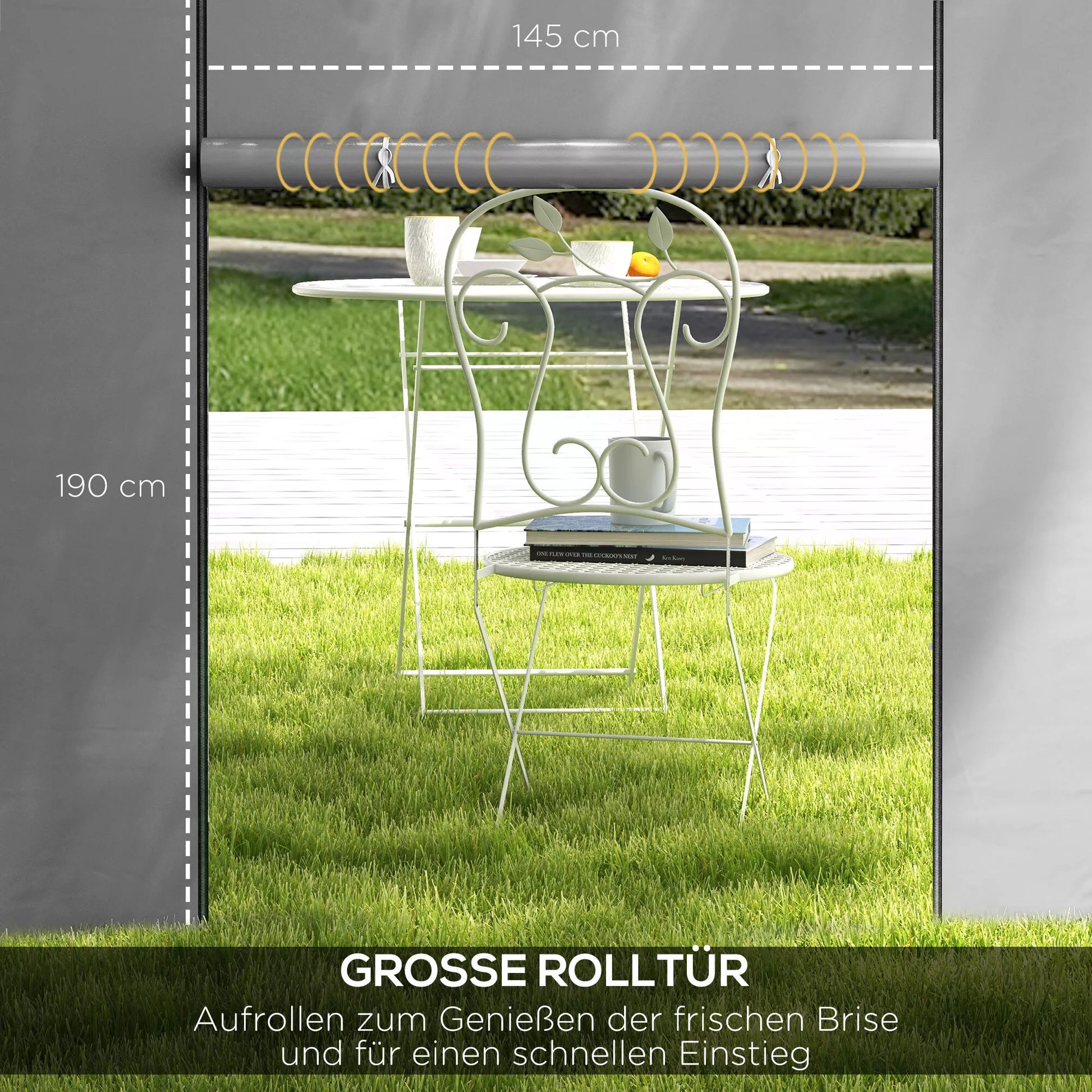 Pavilion užuolaidos, 2 vnt. rinkinys, skirtas 3x6 m arba 3x3 m sodo paviljonams, su langais ir durimis, šviesiai pilkos spalvos