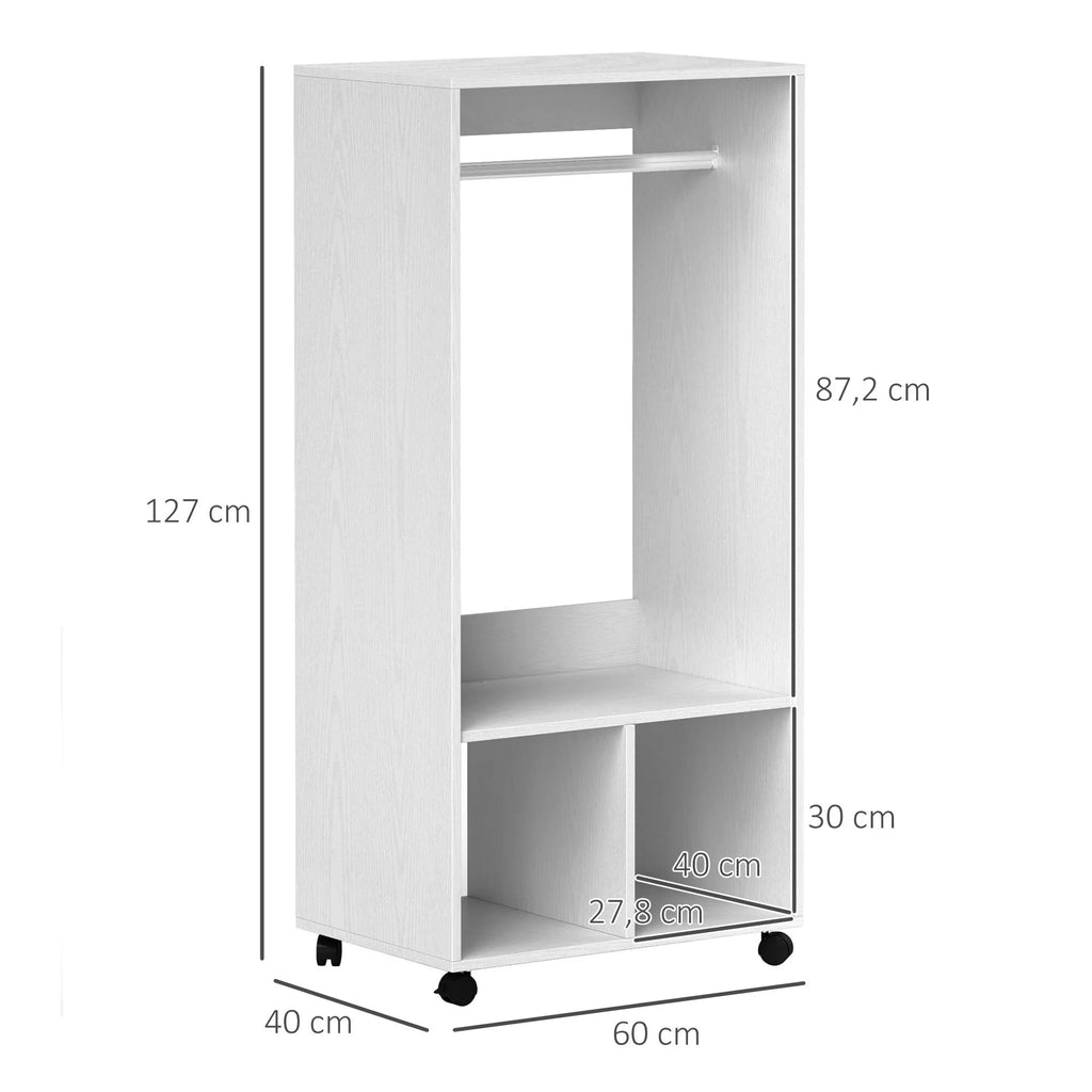 Spinta Garderobe, 60 cm x 40 cm x 127 cm, 1 drabužių pakaba, 2 lentynos, balta