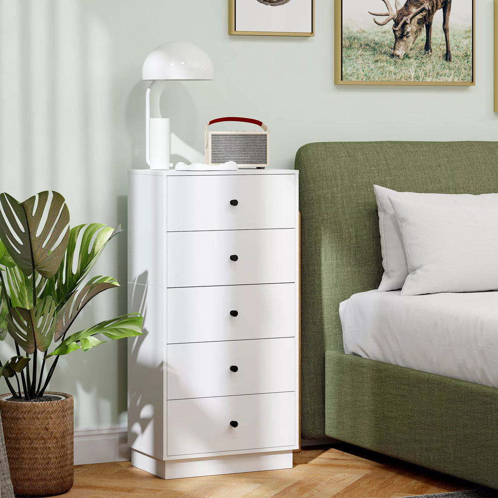 Komoda-bufetas su 5 stalčiais Spinta iš medžio masyvo, modernus stilius 47 x 29 x 95 cm Balta