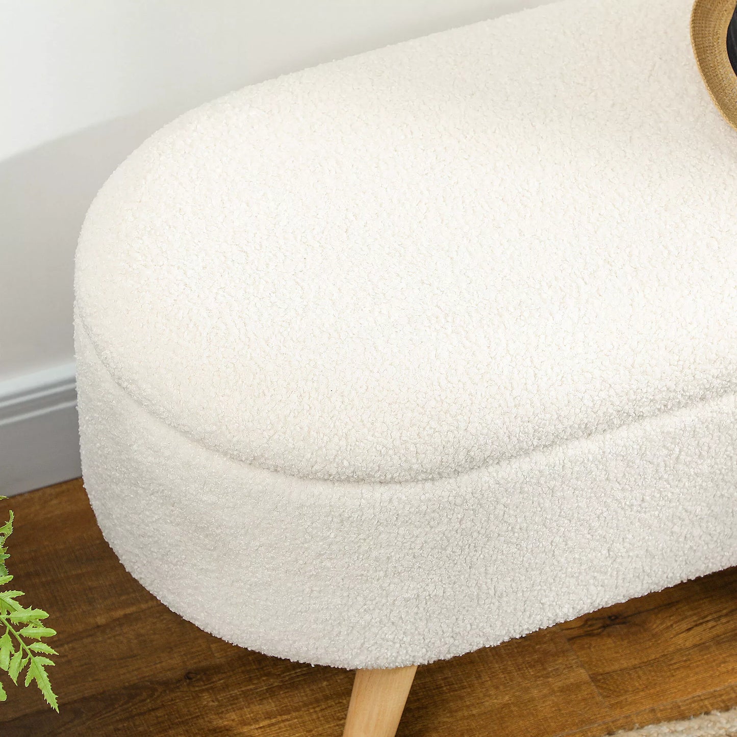 Suolas su daiktadėže ir dangčiu, pufas prieškambariui, svetainei, miegamajam, medžio, audinio apmušalas, baltas