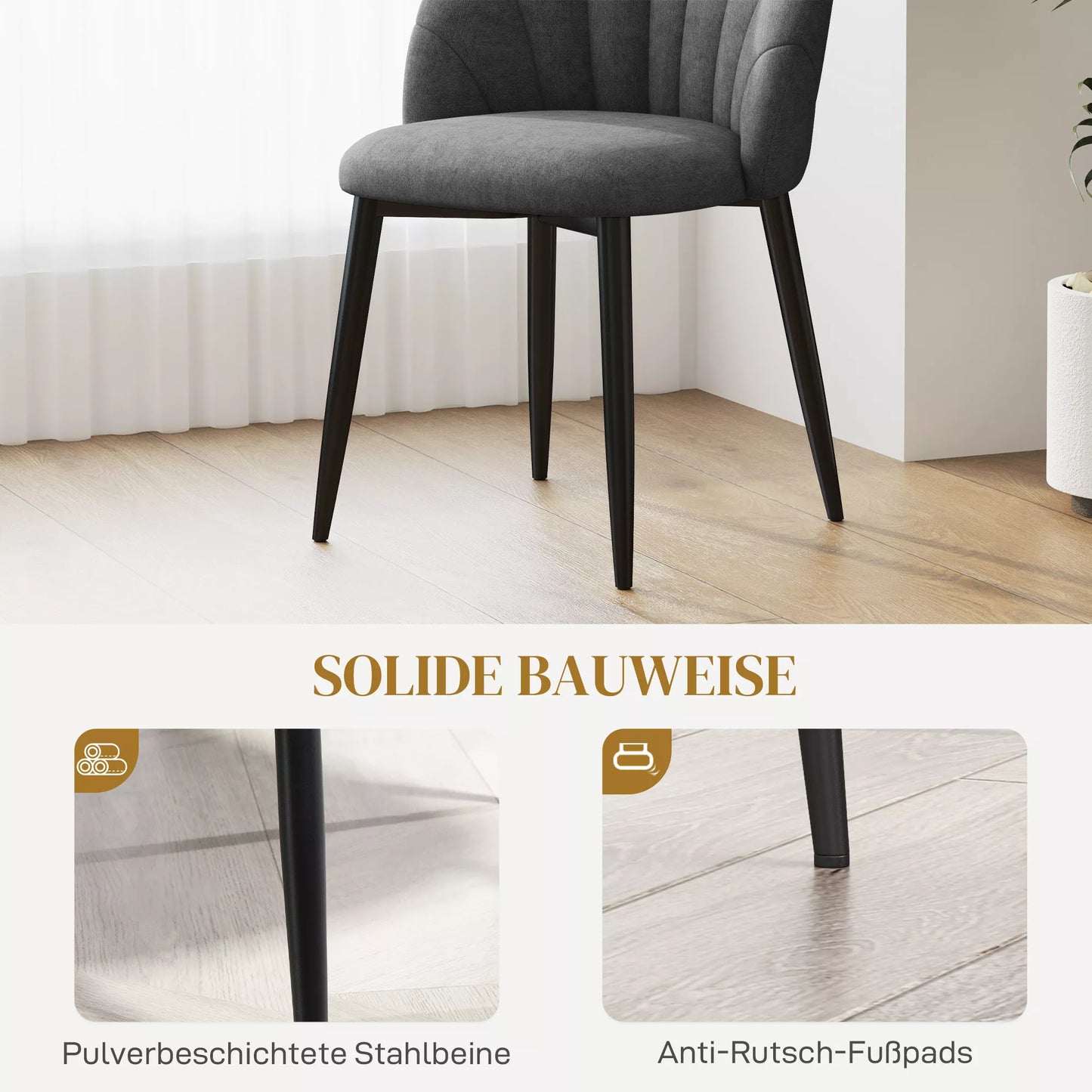 4 vnt. komplektas Valgomojo kėdės, virtuvės kėdės su aksomo išvaizda, plieninės kojos, be atramų rankoms, pilkos spalvos