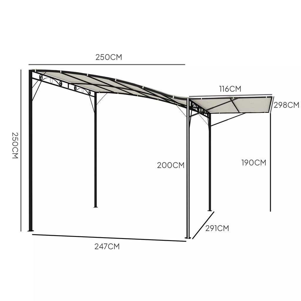 Paviljonas su atlenkiamu stogo prailginimu, atsparus atmosferos poveikiui, 3 x 2,5 m, kreminės baltos spalvos