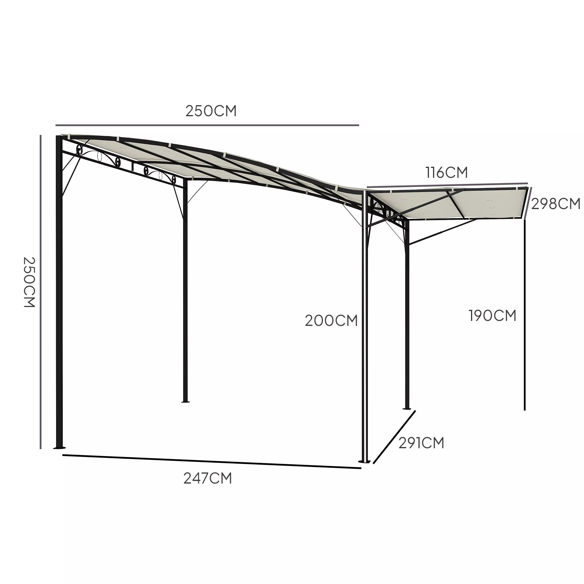 Paviljonas su atlenkiamu stogo prailginimu, atsparus atmosferos poveikiui, 3 x 2,5 m, kreminės baltos spalvos
