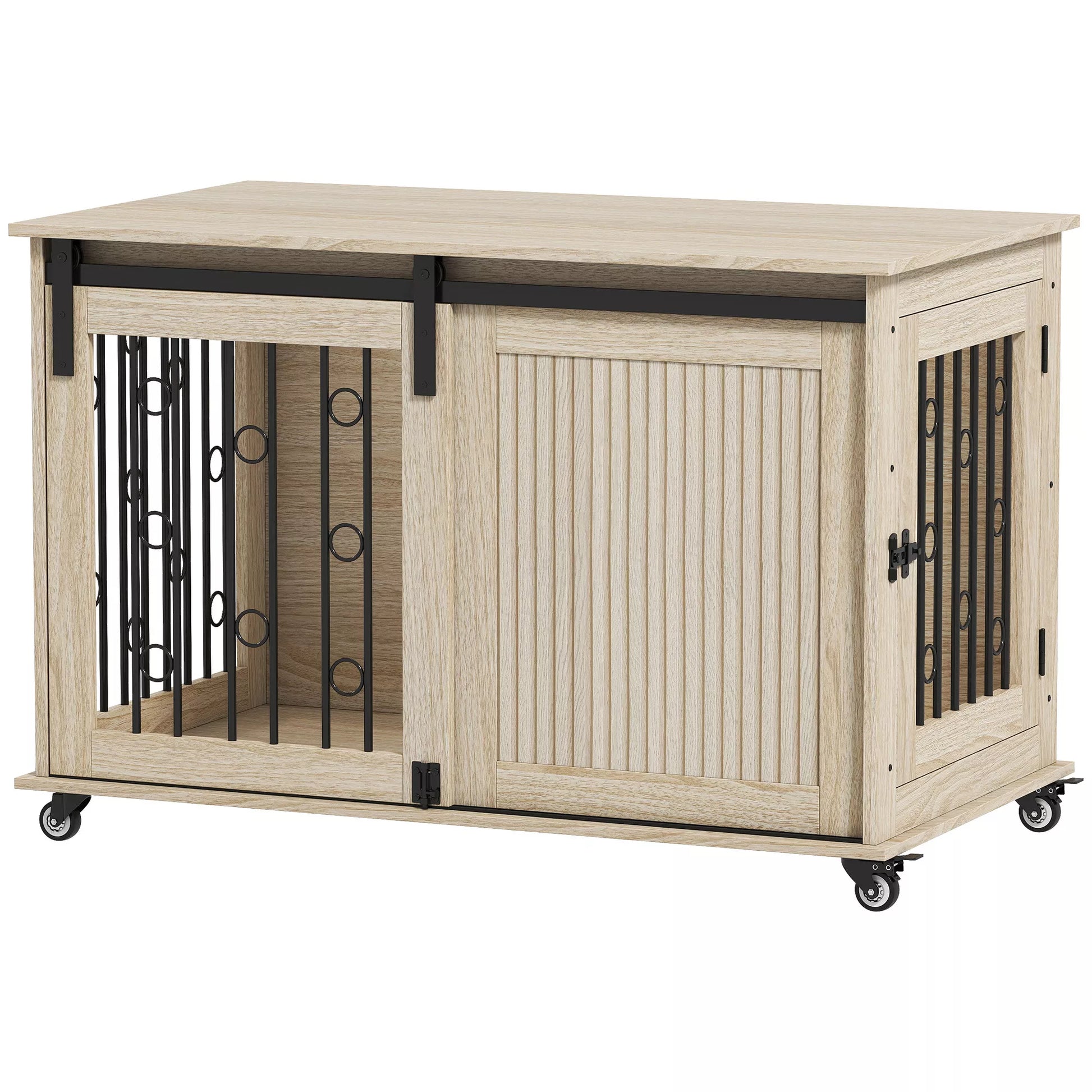 Šunų dėžė su ratukais, stumdomos durys, 100 x 56 x 65 cm, mediena, plienas