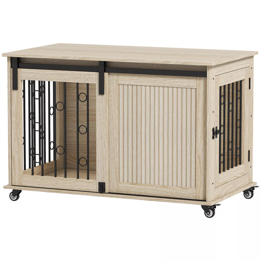 Šunų dėžė su ratukais, stumdomos durys, 100 x 56 x 65 cm, mediena, plienas