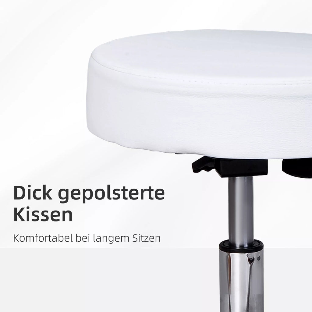 Reguliuojamo aukščio sukamasis taburetė su atlošu Sukamasis taburetė 72–84 cm Darbinis taburetė, sukasi 360° Biuro taburetė biurui, salonui, masažui, SPA Balta