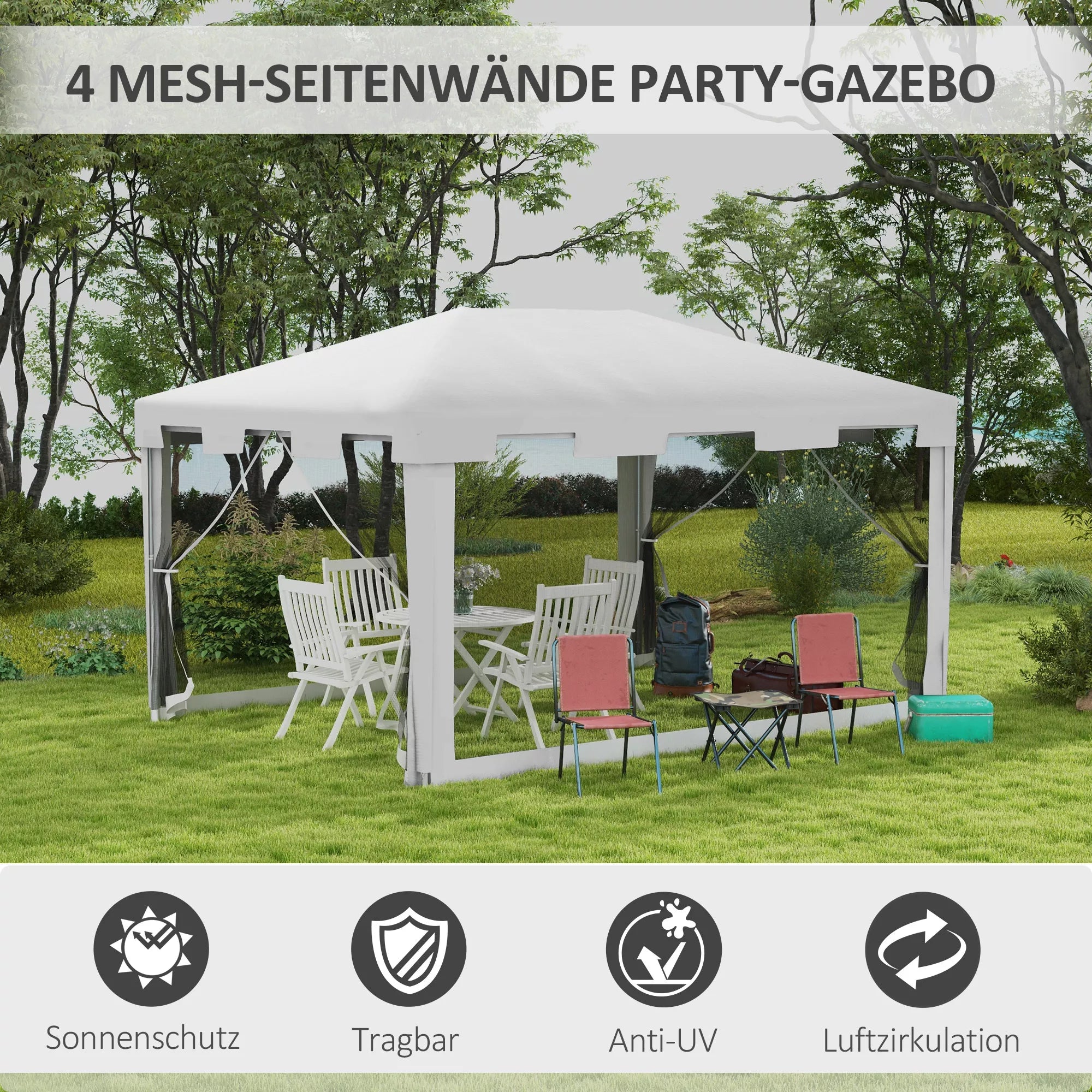 Sodo paviljonas 3 x 3 m, atsparus oro sąlygoms, sulankstomas, 395 cm x 295 cm x 255 cm, baltas