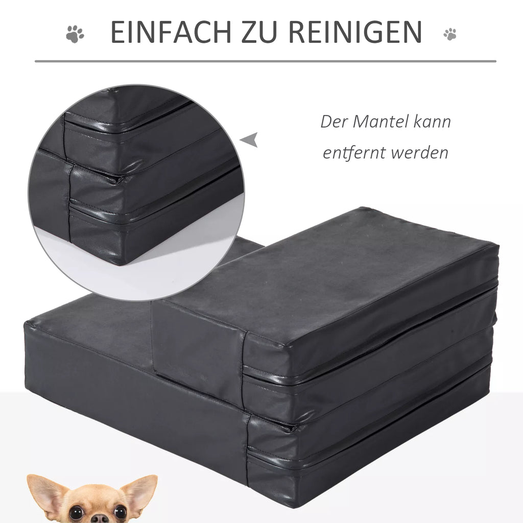 Naminių gyvūnų laiptai Gyvūnų kilimėlis 2 pakopos Sulankstomi šunų laiptai Laiptų kilimėlis katėms ir šunims Juodas L45 x B39 x H20 cm