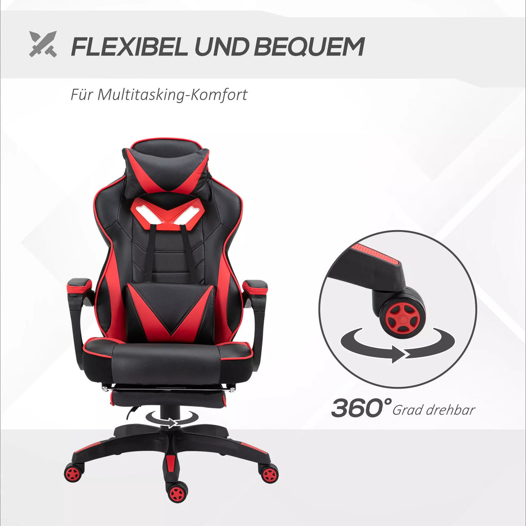 Žaidimų kėdė su kojų atrama iki 120 kg, juoda/raudona