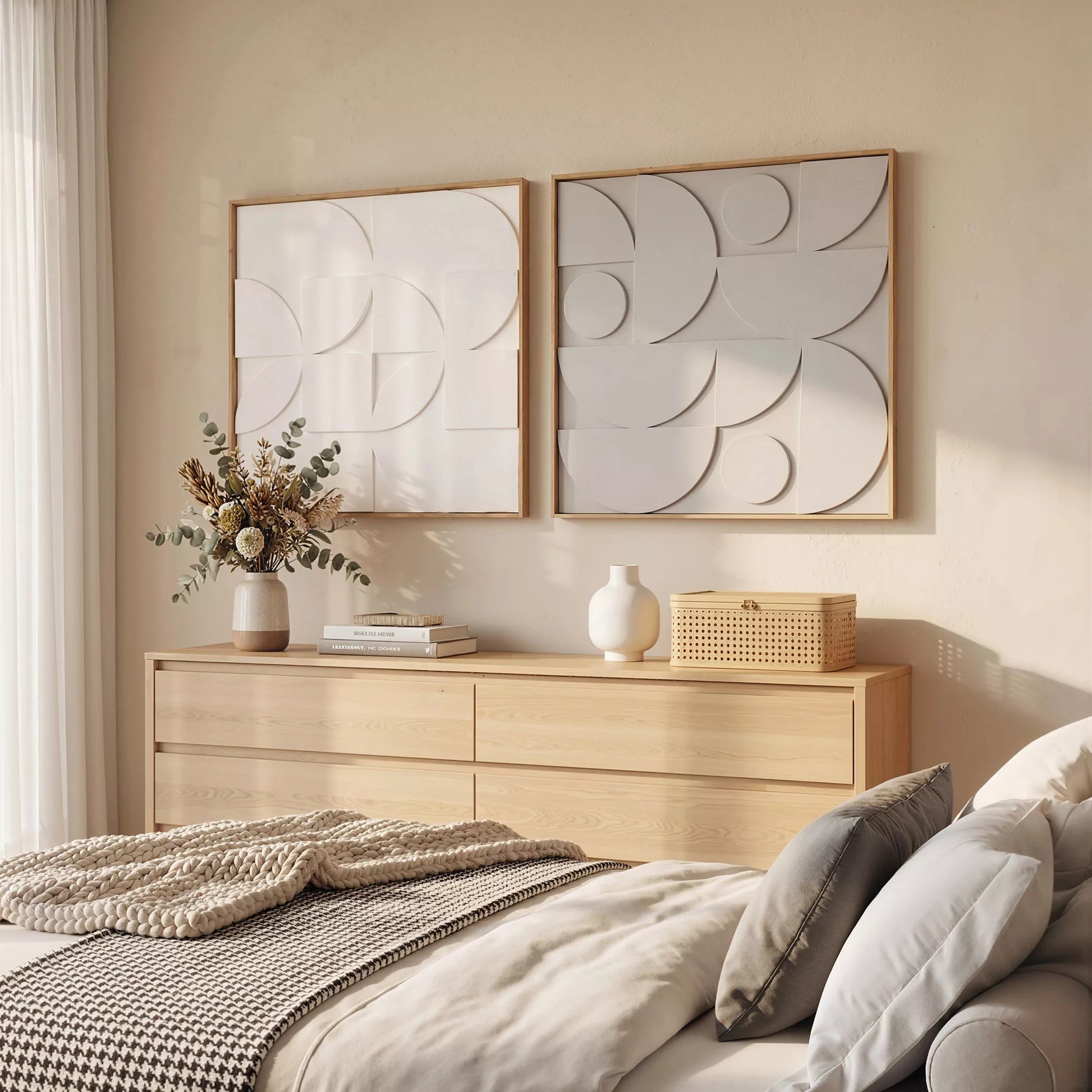 Sienų dekoracija 3D, 2 vnt. rinkinys, geometrinė sienų dekoracija, moderni sienų dekoracija, skirta svetainei, prieškambariui, 80 x 3,5 x 80 cm, balta