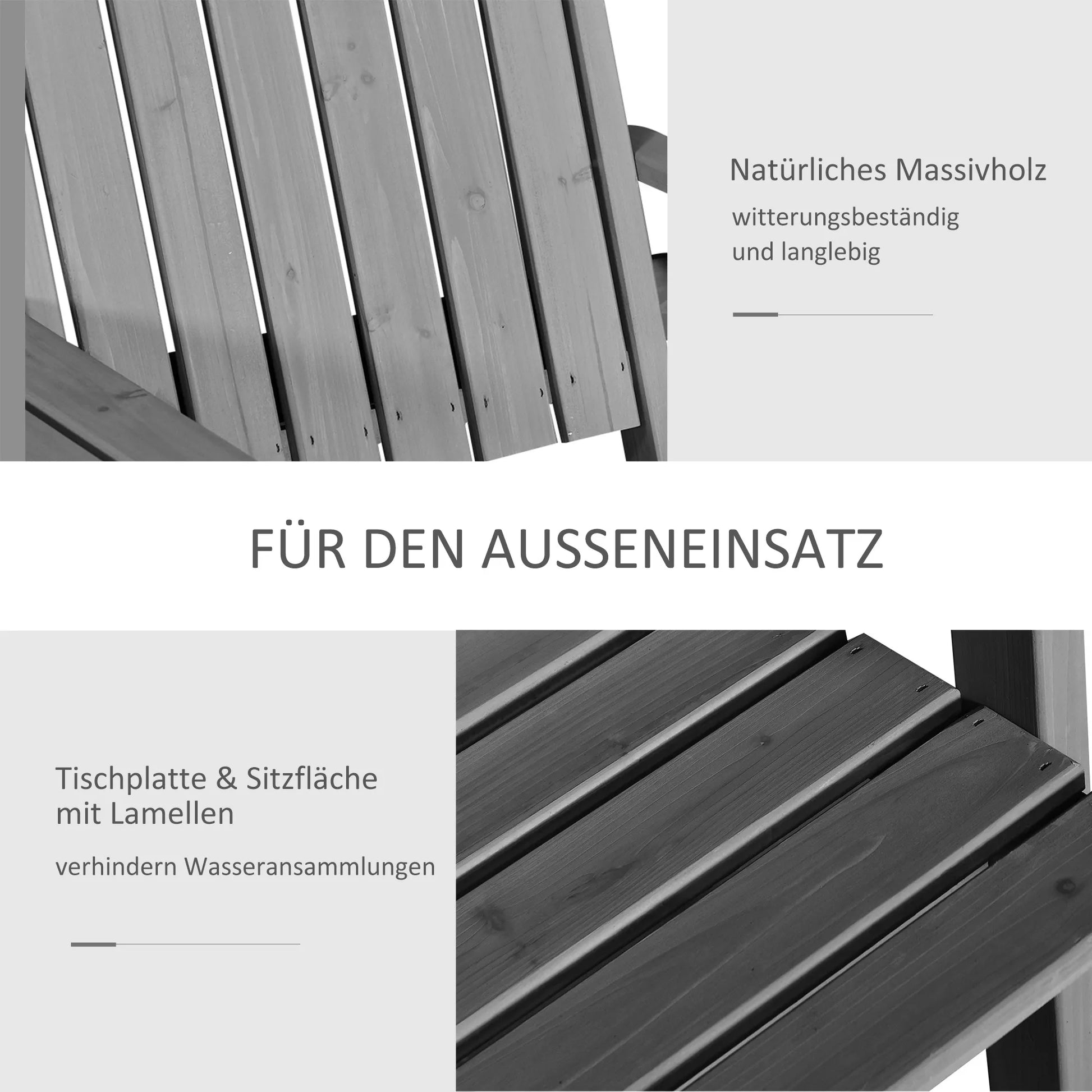 Sodo suoliukas su stalu, sėdimųjų grupė, sodo baldai, su skėčio skyle, suoliukas, 2 kėdės, masyvi mediena, pilka, 152 x 70 x 83 cm