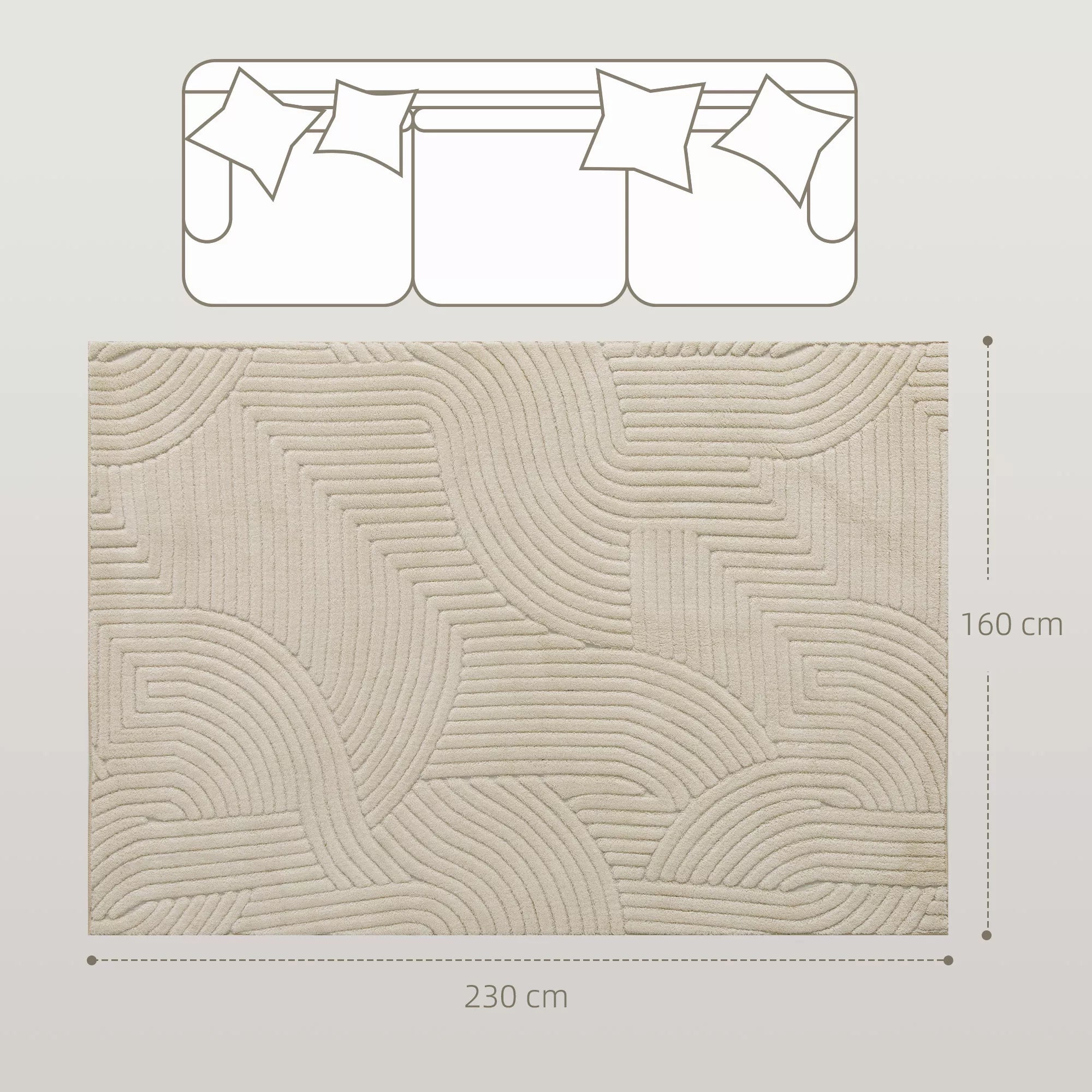 Mašininio audimo kilimas, 15 mm aukščio, universalus, neslidus, kreminės baltos spalvos