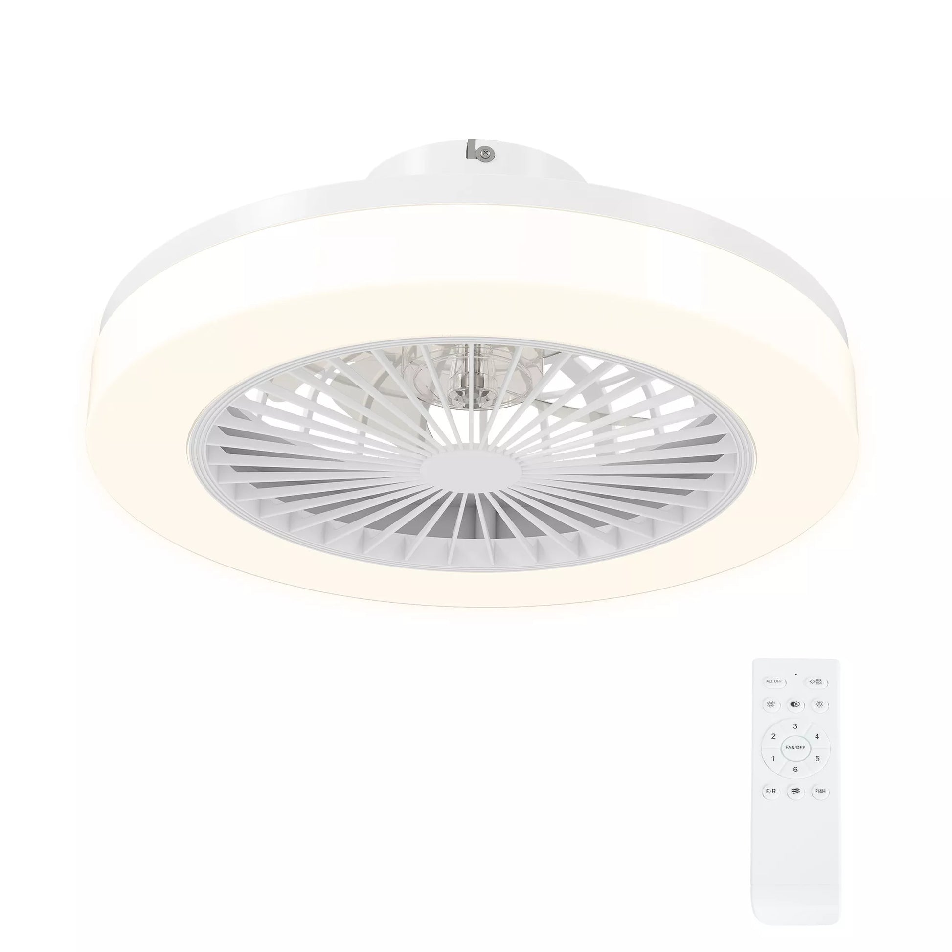 Lubų ventiliatorius su LED lempa, 6 greičiai, nuotolinio valdymo pultas, baltas