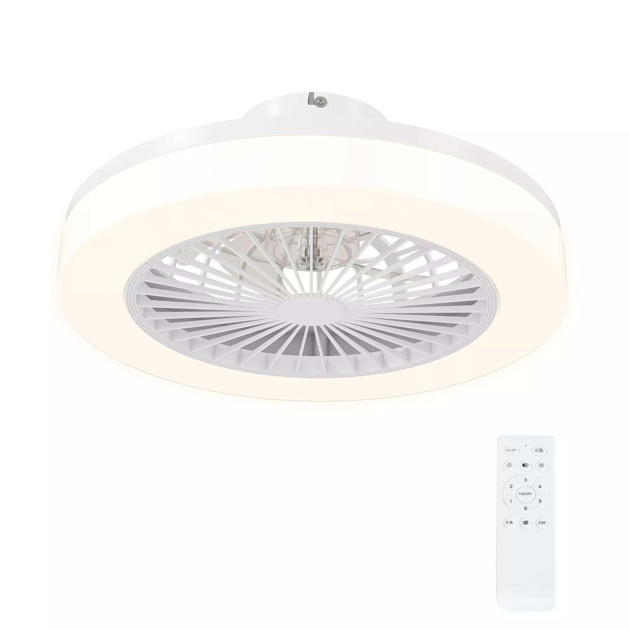 Lubų ventiliatorius su LED lempa, 6 greičiai, nuotolinio valdymo pultas, baltas