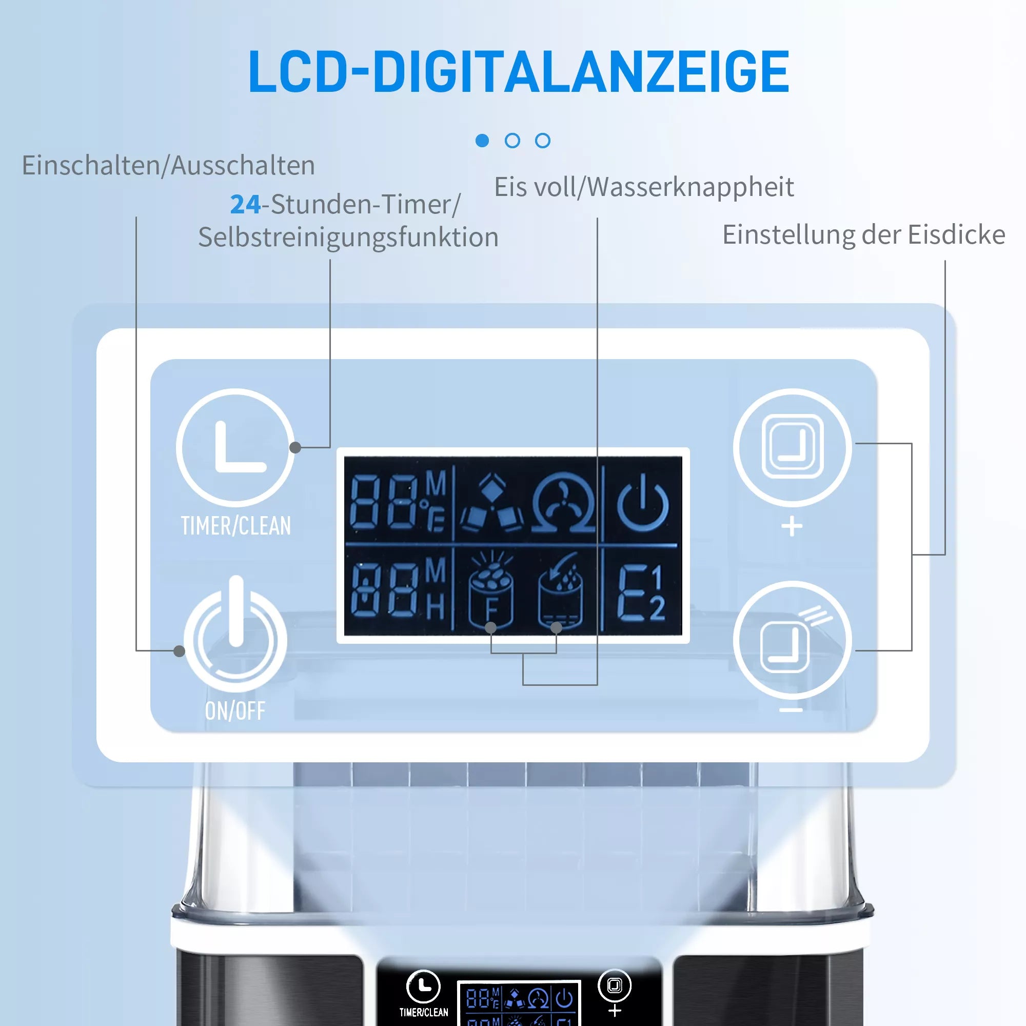 Ledo kubelių gaminimo aparatas Ledo kubelių dozatorius Ice-Maker 20 kg/24 val. 2,3 l ledo kubelių gaminimo aparatas su 3,2 l vandens rezervuaru, juodos spalvos