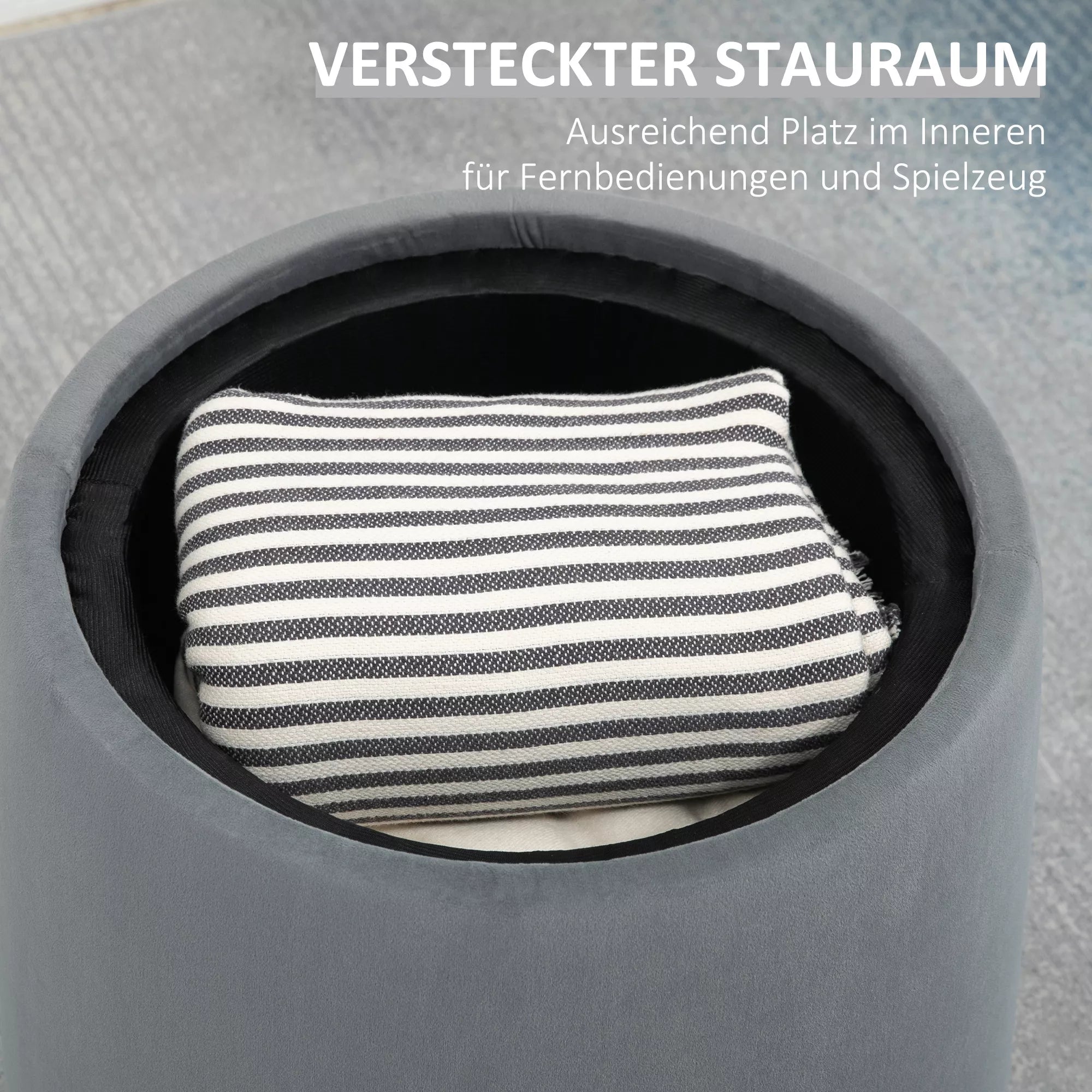 2-in-1 aksominis taburetė su saugojimo vieta ir nuimamu dangčiu Ø44 cm x 47,5 cm Pilka