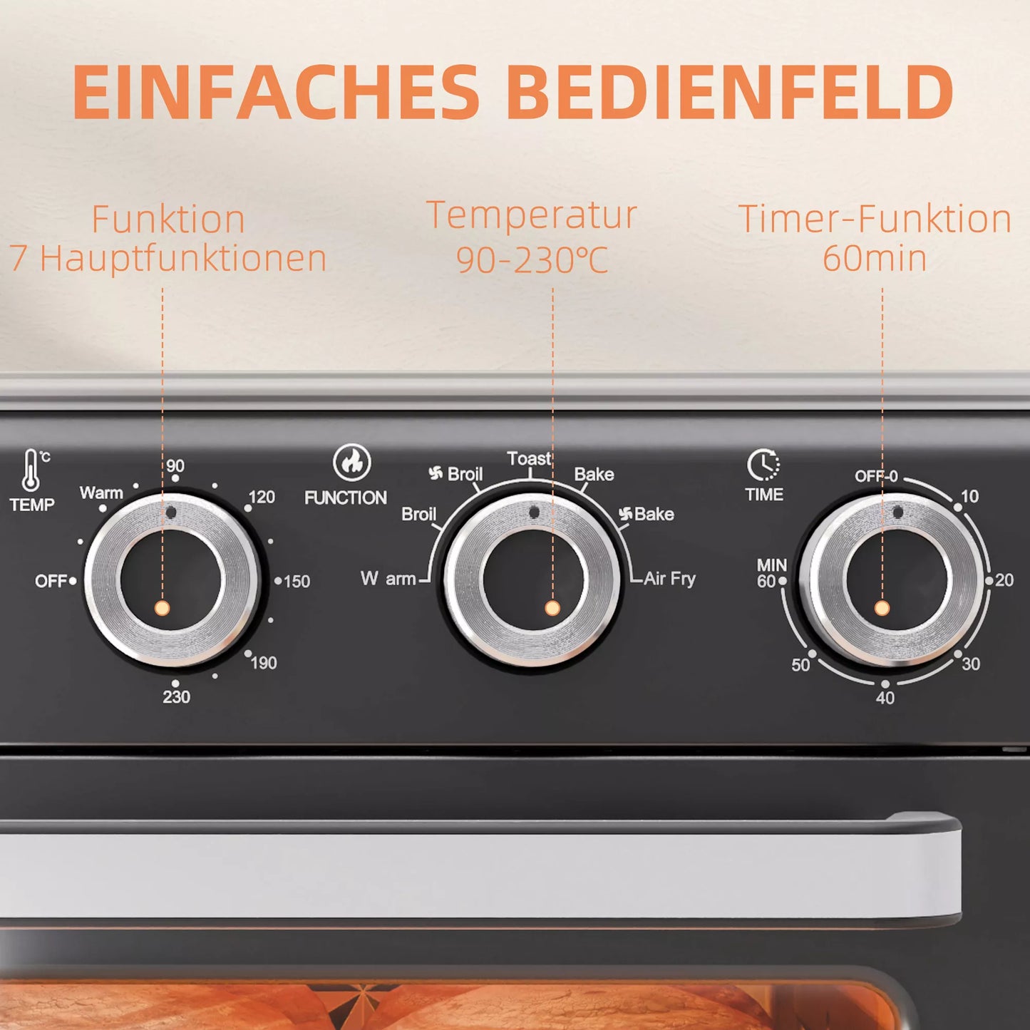 Mini orkaitė, 20 L, 5 funkcijos, 360° karštas oras, grotelės, skardos dėklas, pilka