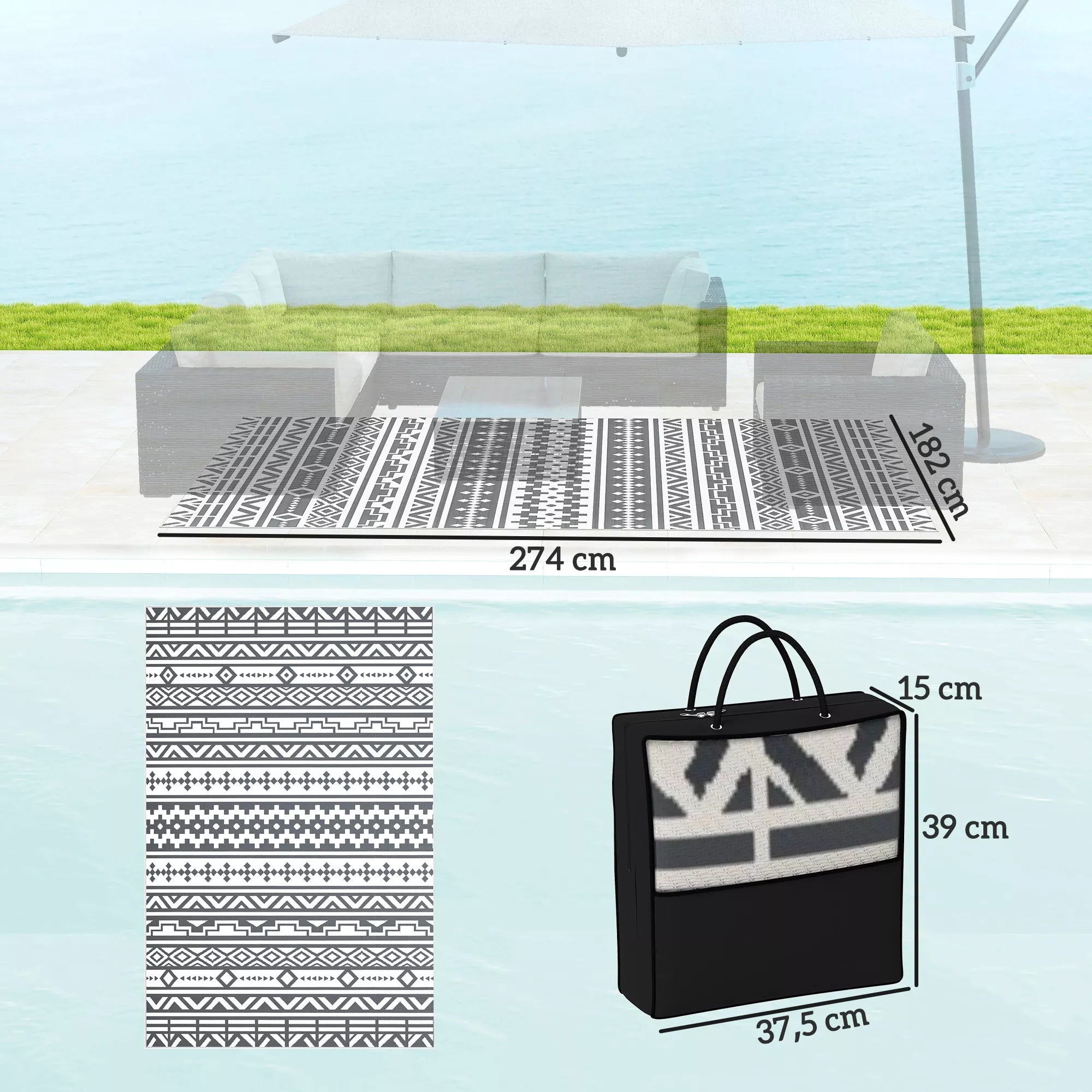 Lauko kilimas, tvirtas, atsparus atmosferos poveikiui, boho stiliaus kilimas, lauko kilimas, skirtas svetainės balkonui