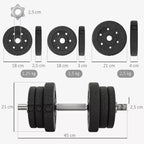Hantelių rinkinys 25 kg su svoriais, juodas