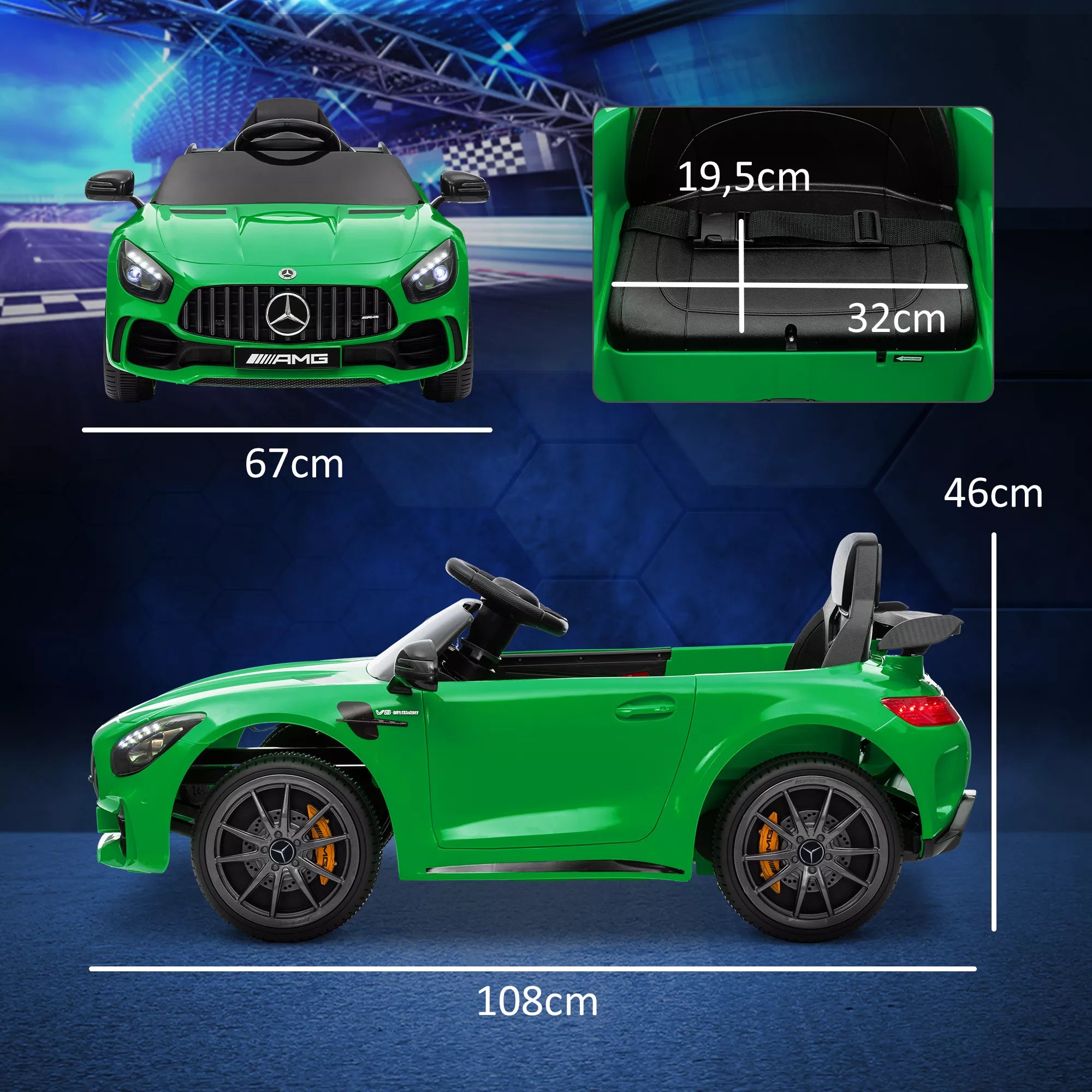 Elektrinis vaikų automobilis, Mercedes, 3–5 km/h, nuotolinis valdymas, šviesa ir muzika, žalias