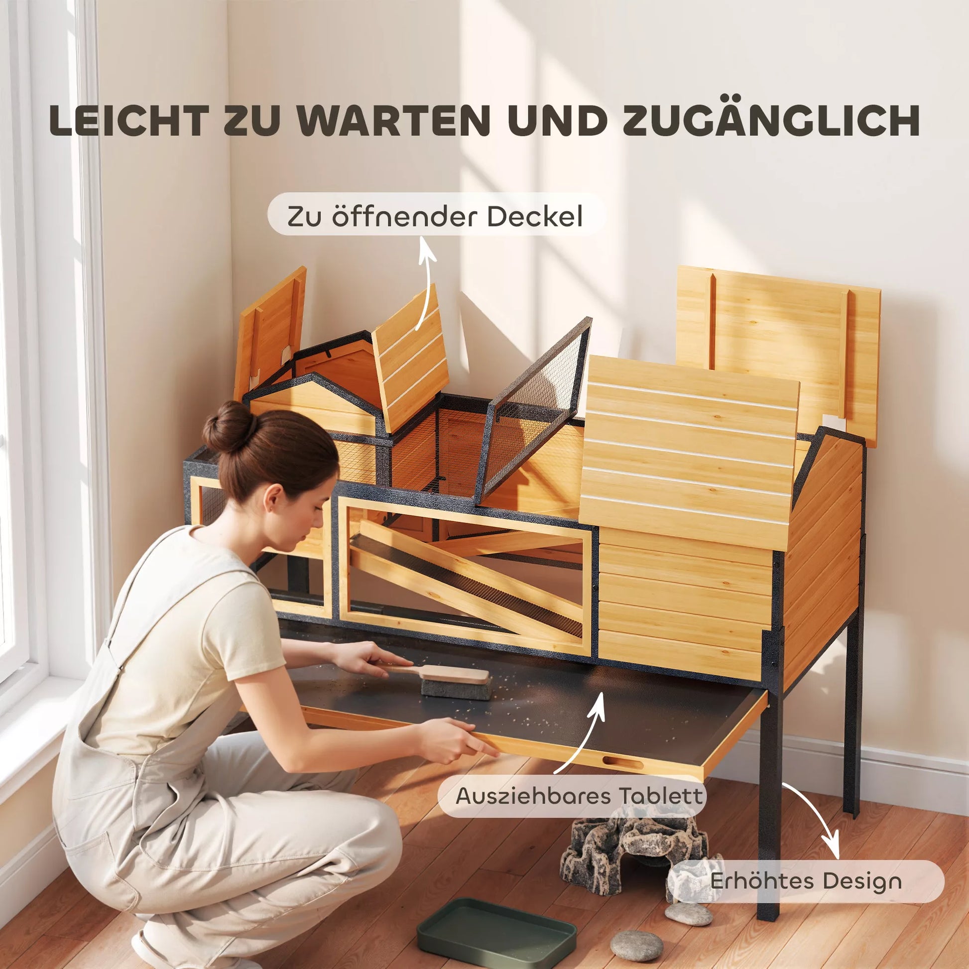 Vėžlių namelis, smulkių gyvūnų aptvaras, 2 kambariai, 2 aukštai, langai, rampos, priedai, mediena, plienas, geltona spalva