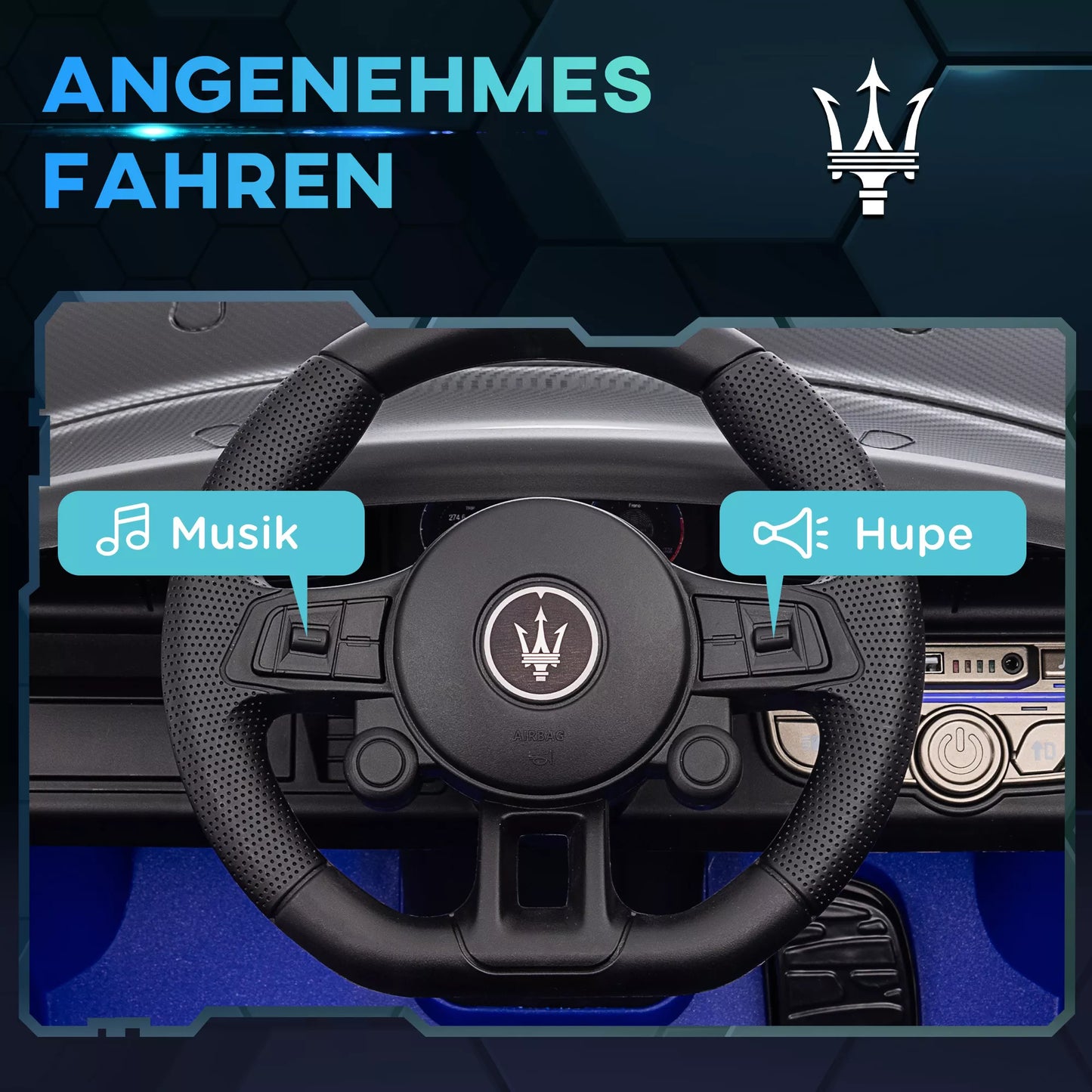 Elektrinis vaikiškas automobilis 12V, licencijuotas, su nuotolinio valdymo pultu, amortizuojantys ratai, mėlynas, 115x60x45 cm