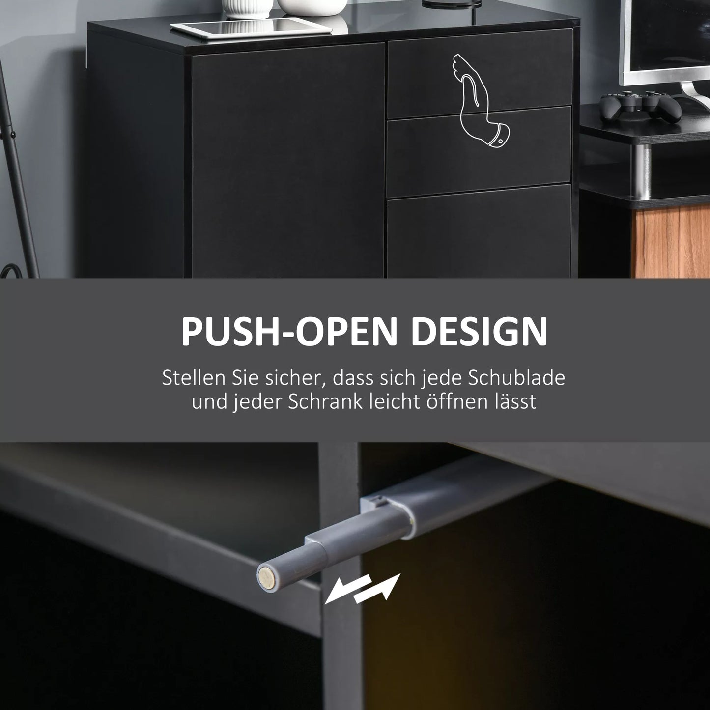 Saugojimo spinta su 2 stalčiais, 2 durimis, su apsauga nuo apvirtimo, skirta svetainei, miegamajam, 79 x 36 x 74 cm, juoda