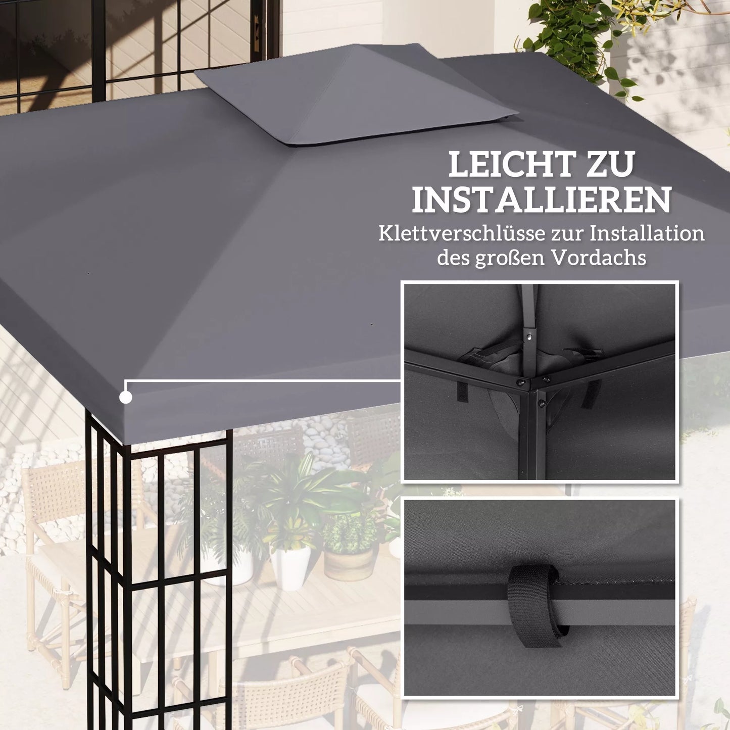 Pakeičiamas stogelis 3x3m, atsparus vandeniui, paviljonui, metaliniam paviljonui, sodo paviljonui, vakarėlių palapinei, sodo palapinei, poliesteris, tamsiai pilkas